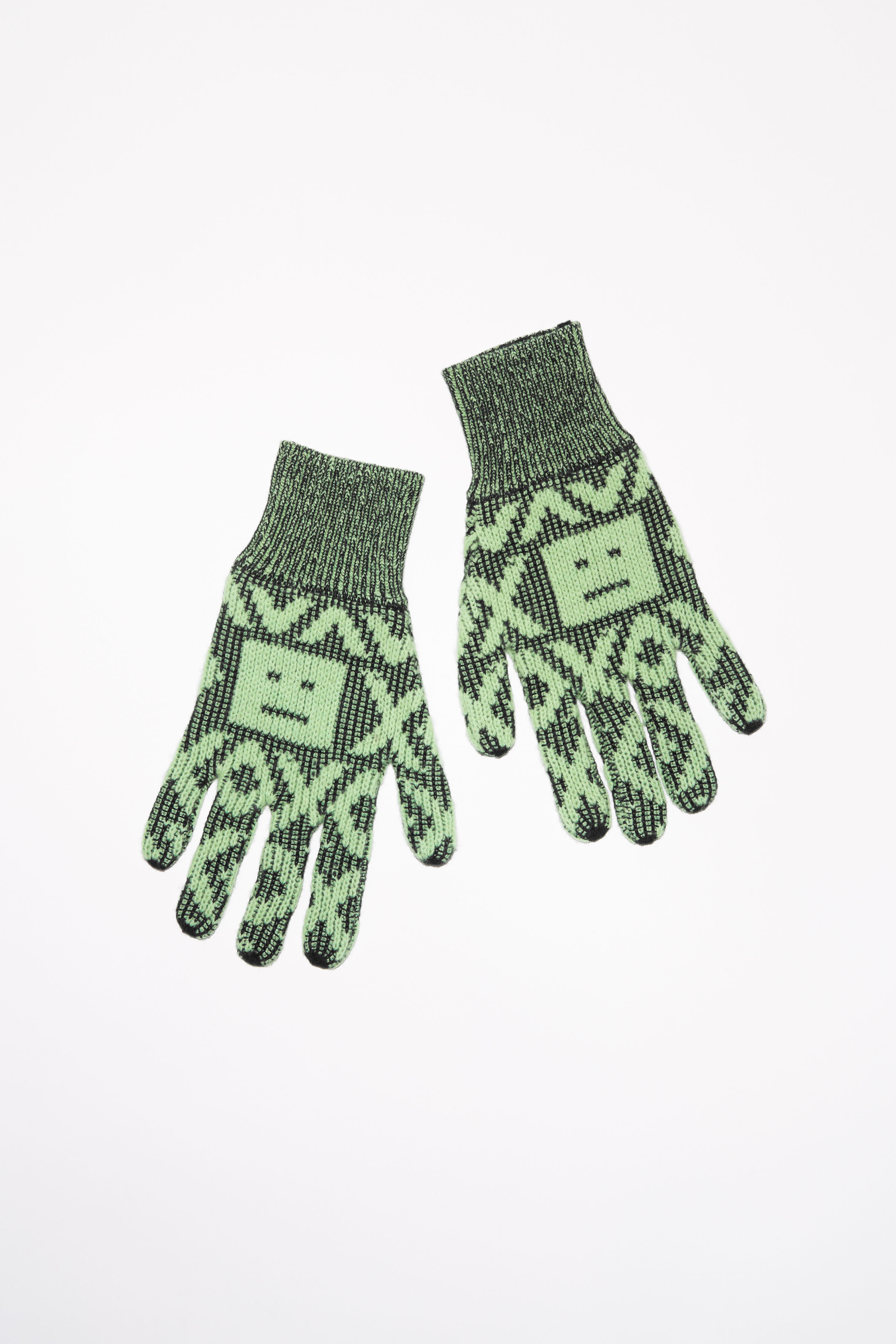 Face logo jacquard gloves - Black/spring green - 1