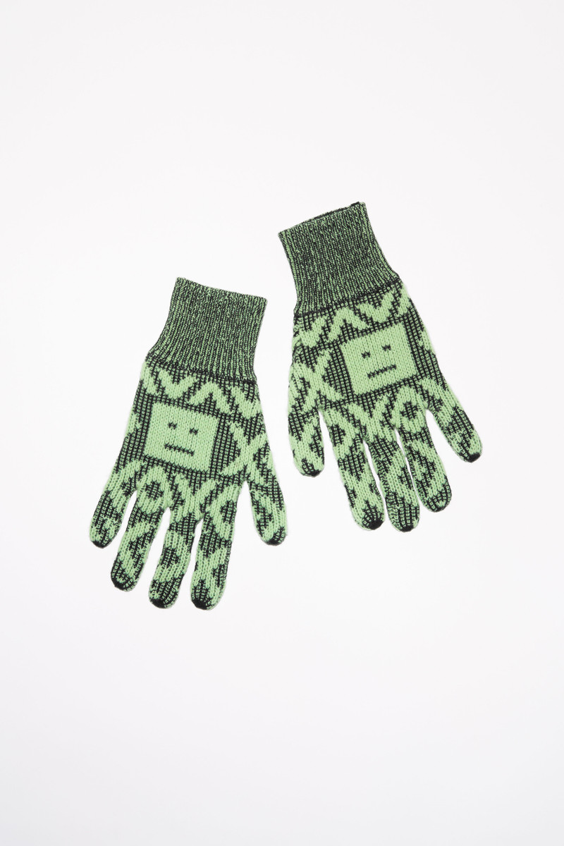 Face logo jacquard gloves - Black/spring green 1