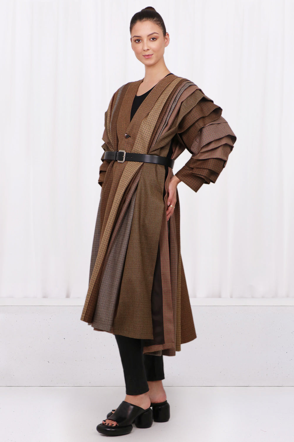 LAYERED COAT WITH REMOVABLE BELT | BROWN - 2