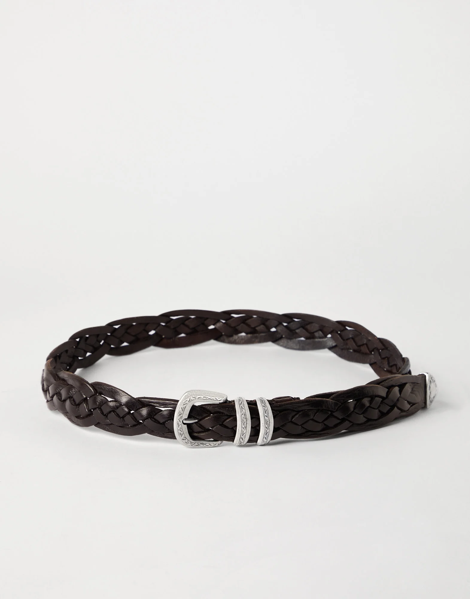 Braided calfskin belt with detailed buckle and tip - 1