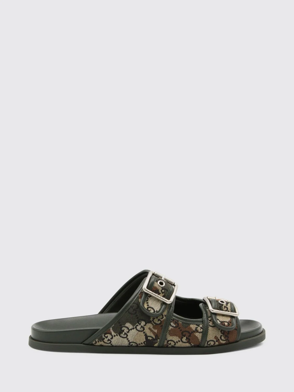 Gucci Men Gucci Leather And Cotton Sandals With Jacquard Gg Monogram And Camouflage Pattern - 1