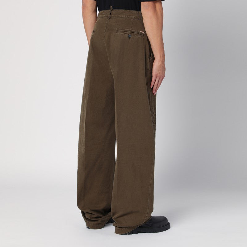 Dsquared2 Military Green Wide Trousers With Wear Men - 2