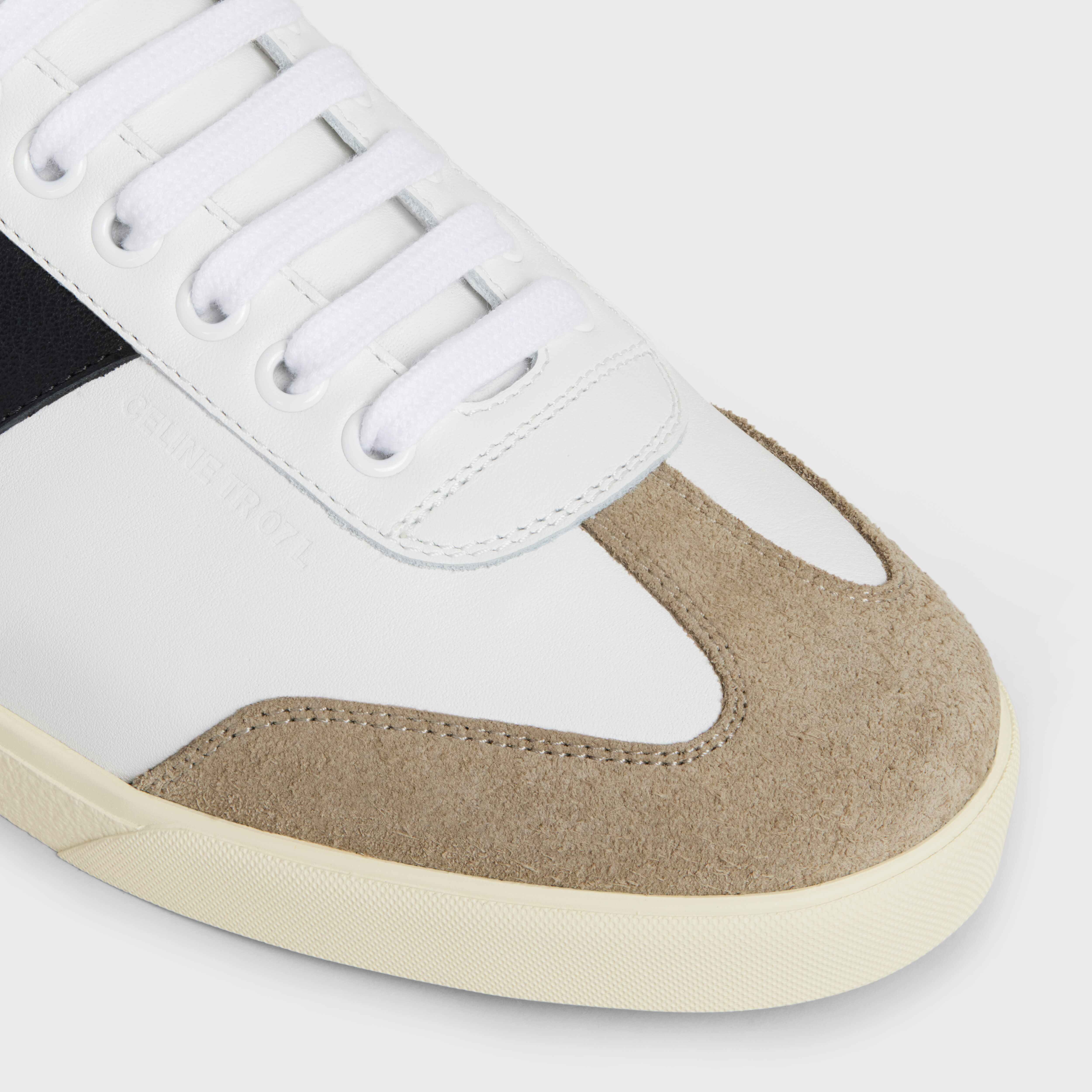 Celine Triomphe Low Lace Up Sneaker Plain Logo in Calfskin and Suede Calfskin - 4