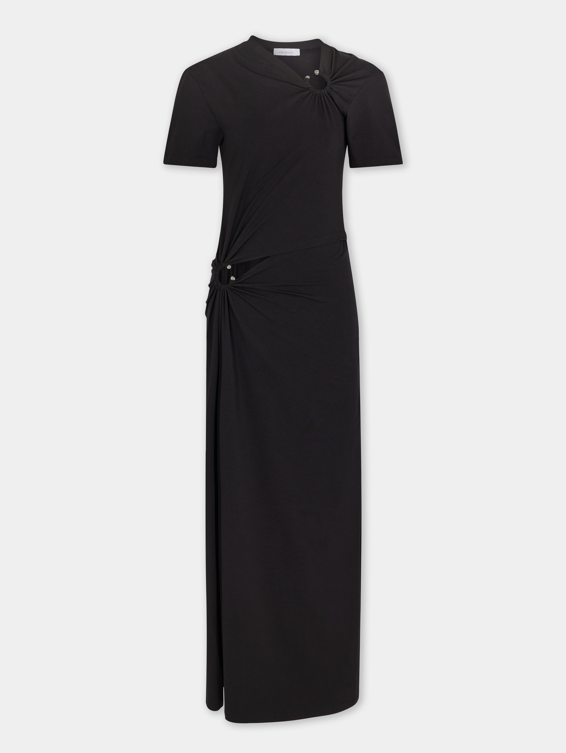 rabanne BLACK LONG PIERCING DRESS IN COTTON JERSEY | REVERSIBLE