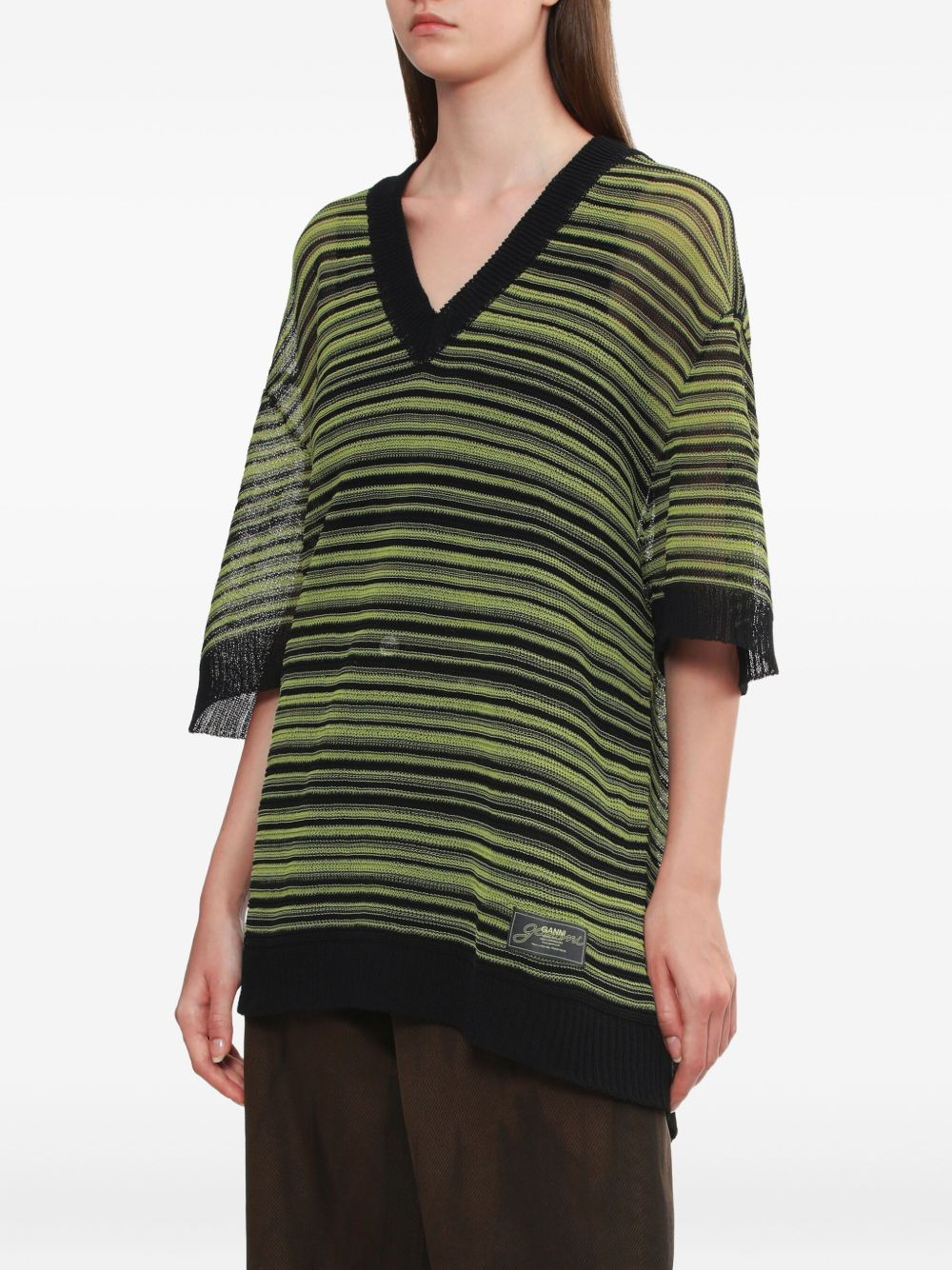 striped v-neck T-shirt - 3