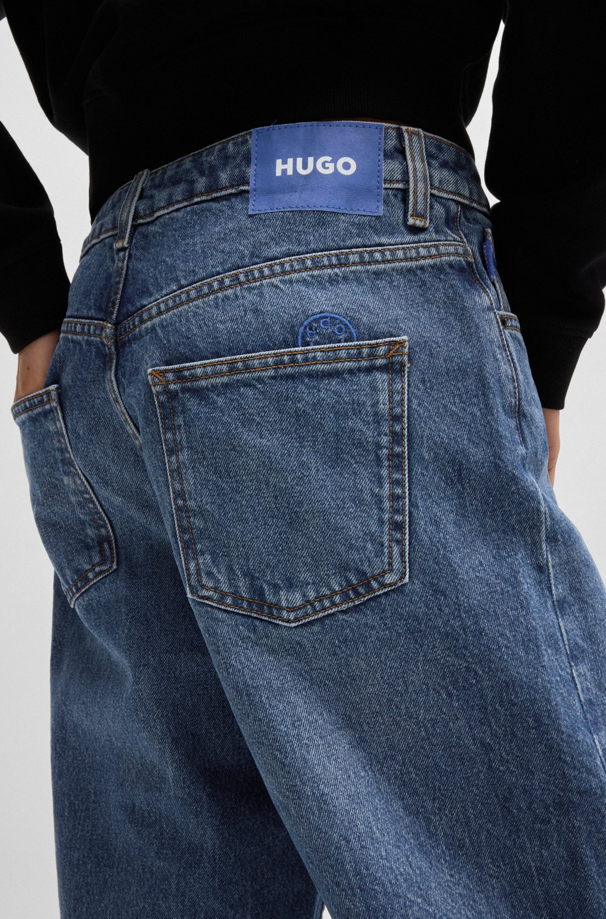 RELAXED-FIT JEANS IN BLUE COTTON DENIM - 5