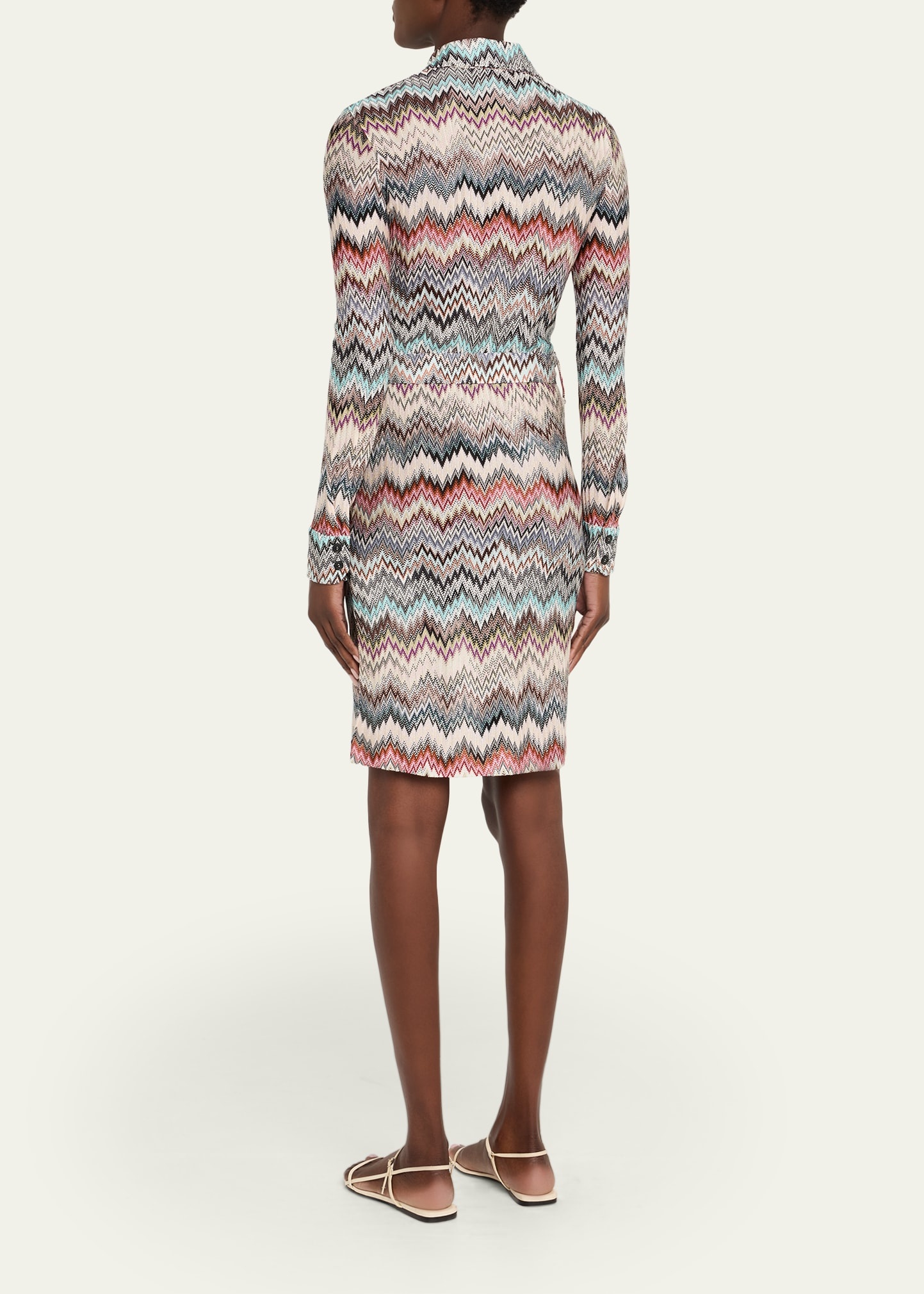 Chevron Belted Long-Sleeve Shirtdress - 3