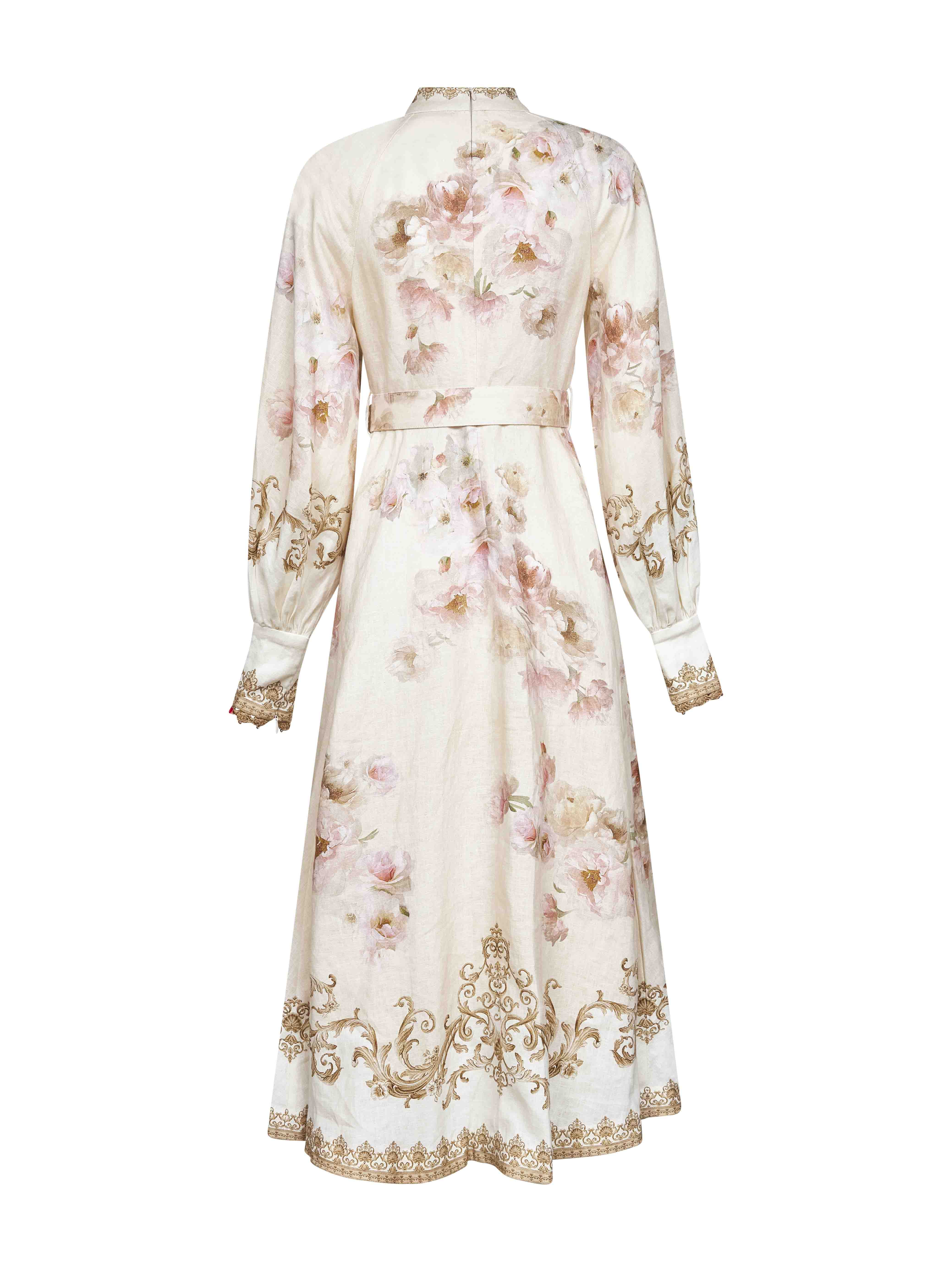 Cream Peony print linen Hypnotic midi dress - 2