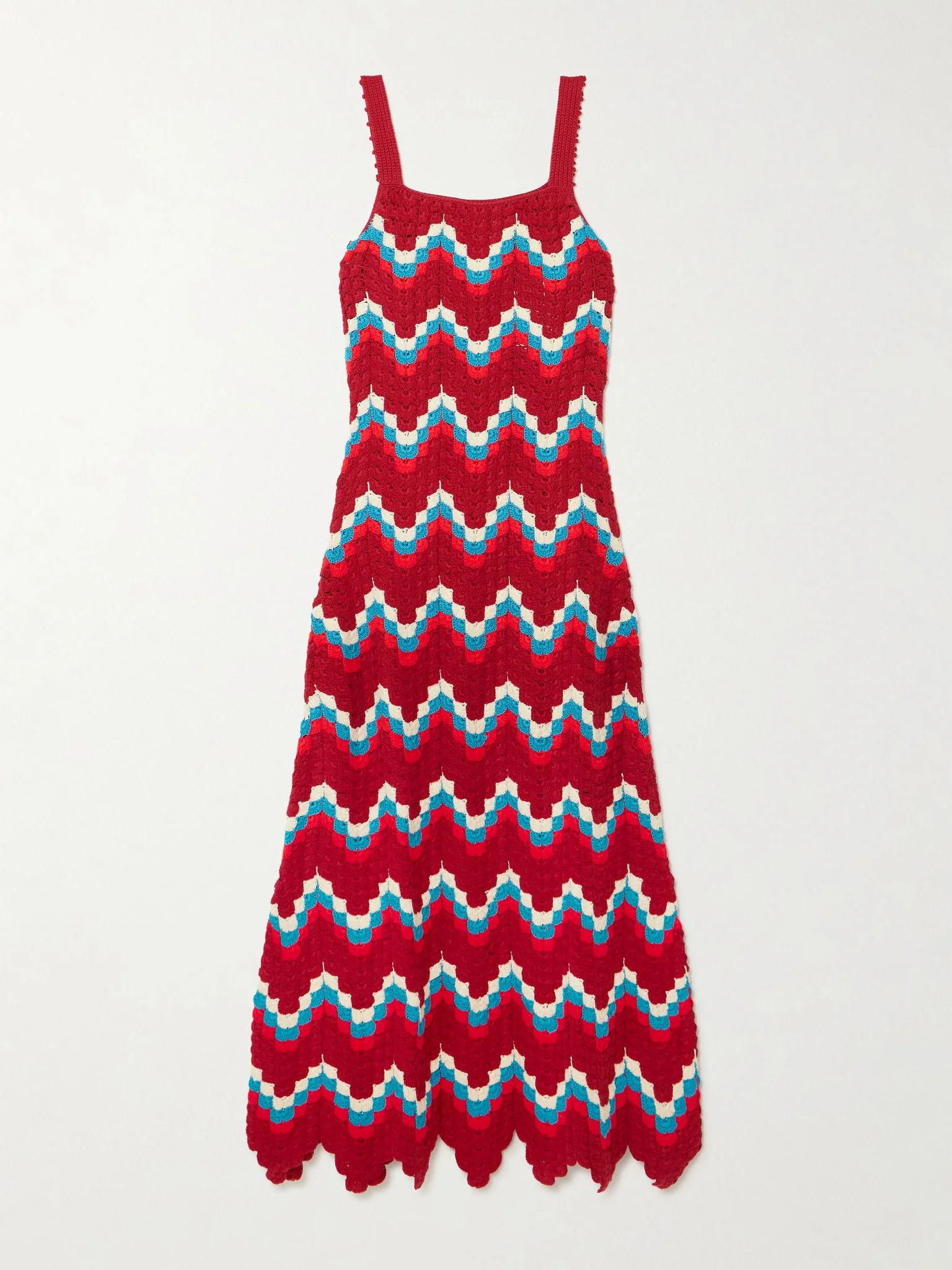 Marea scalloped crocheted cotton maxi dress Red - 1