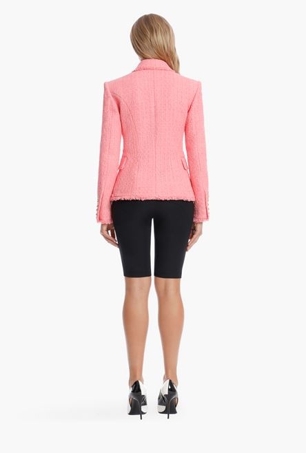 Pink tweed blazer and Balmain embroidered patch - 3