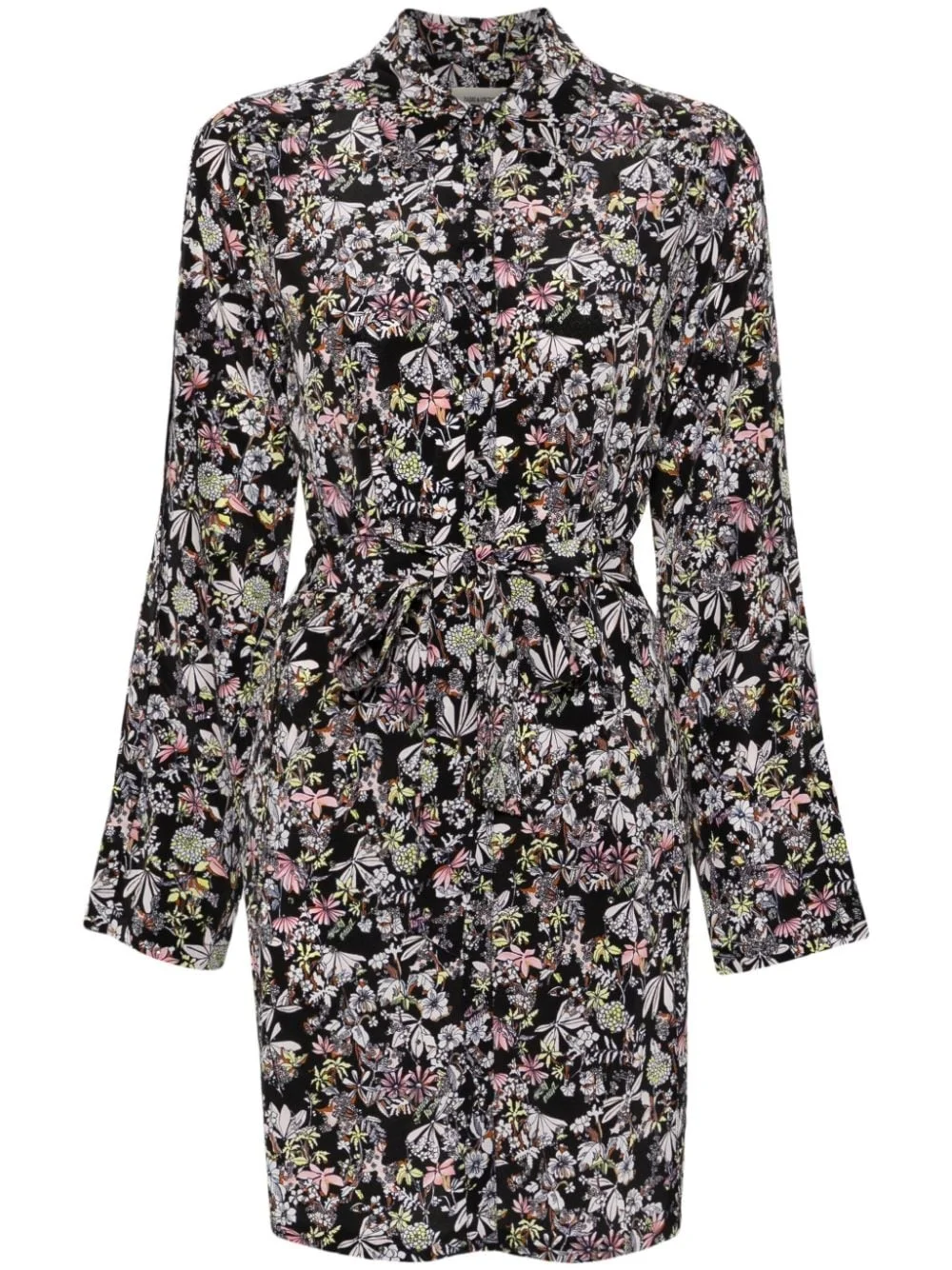 botanical-print silk shirtdress - 1