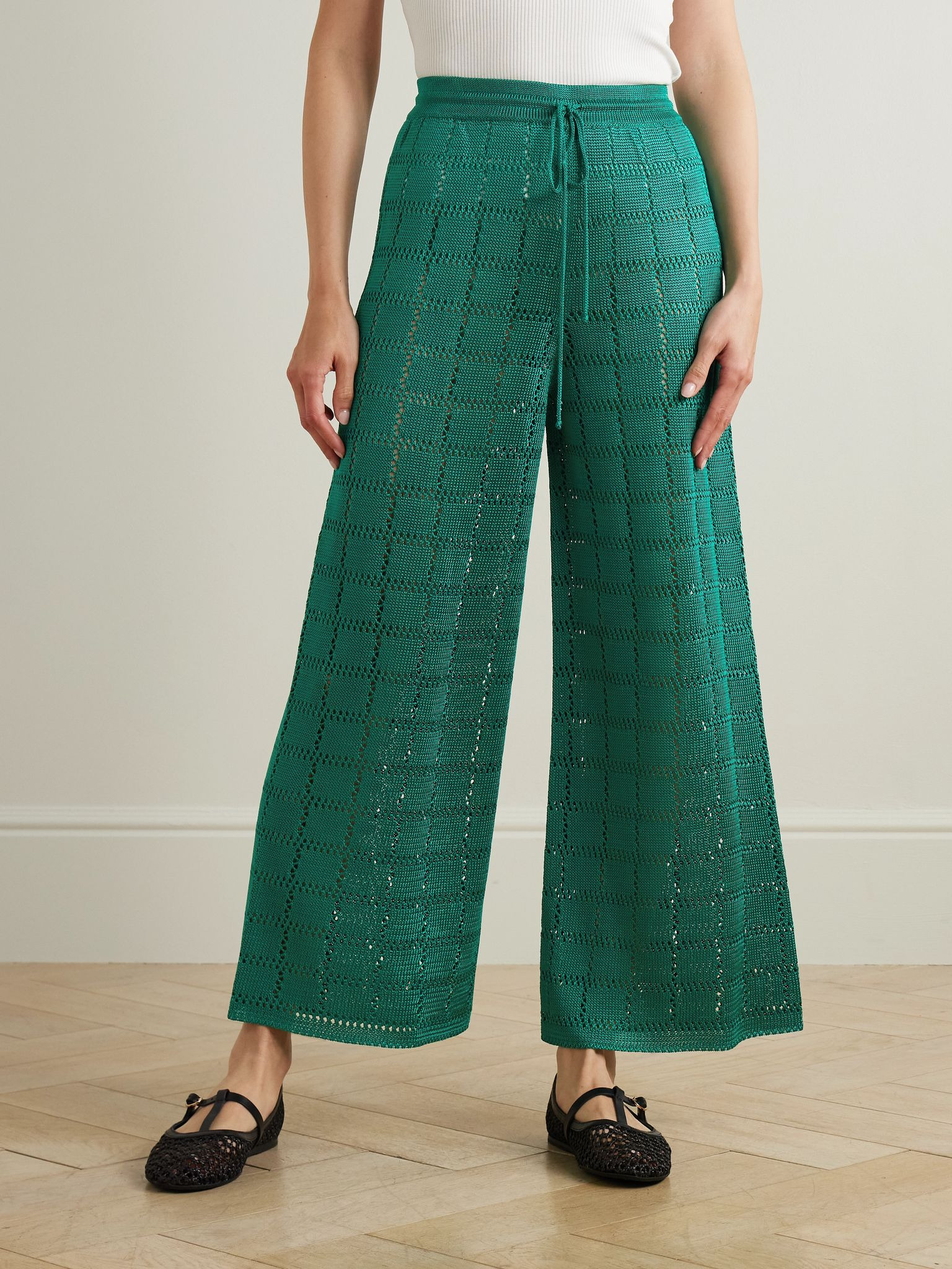 Crocheted wide-leg pants Green - 3