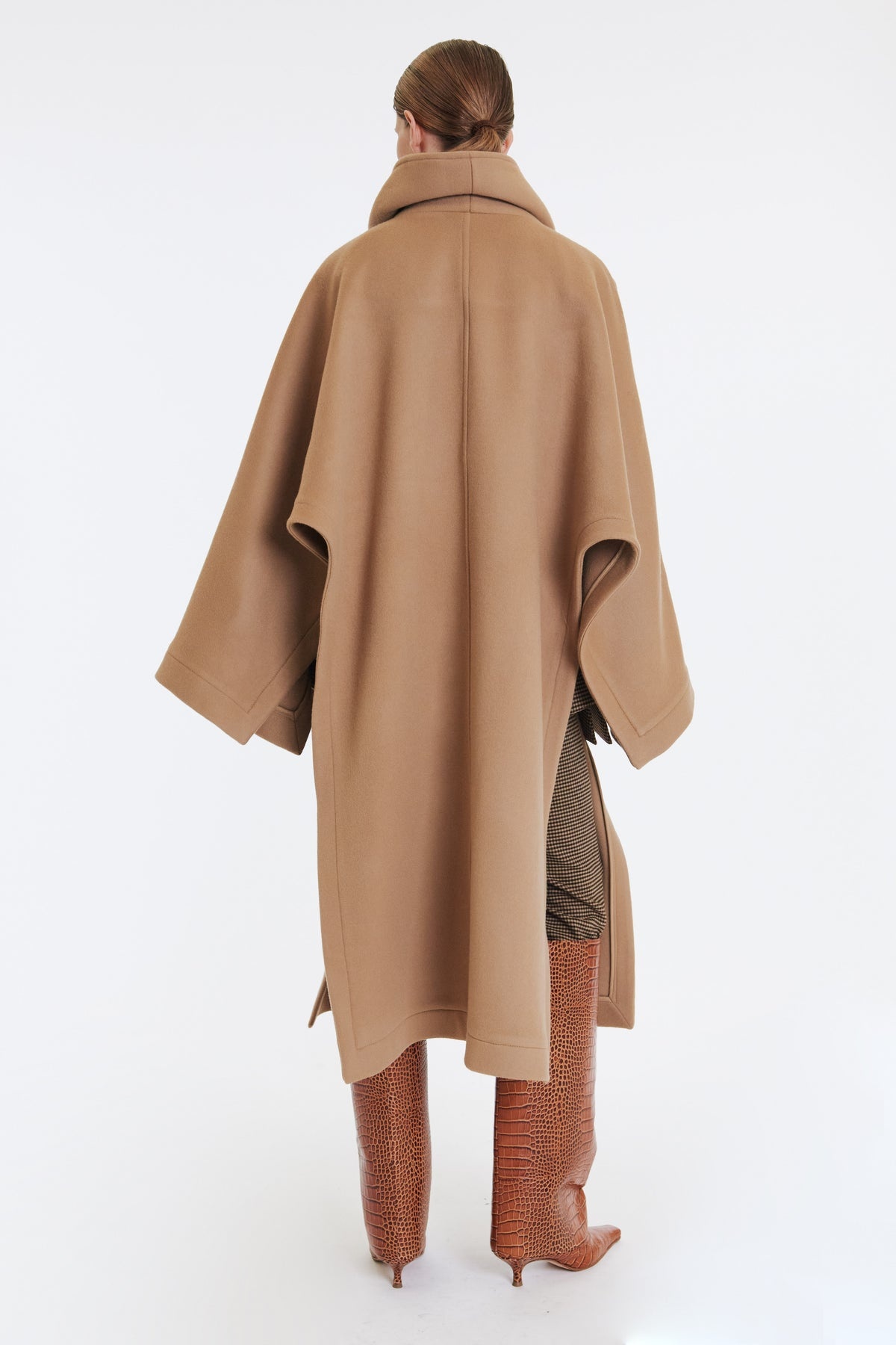 OPEN SLEEVE PONCHO COAT WITH SCARF DETAIL BEIGE - 2