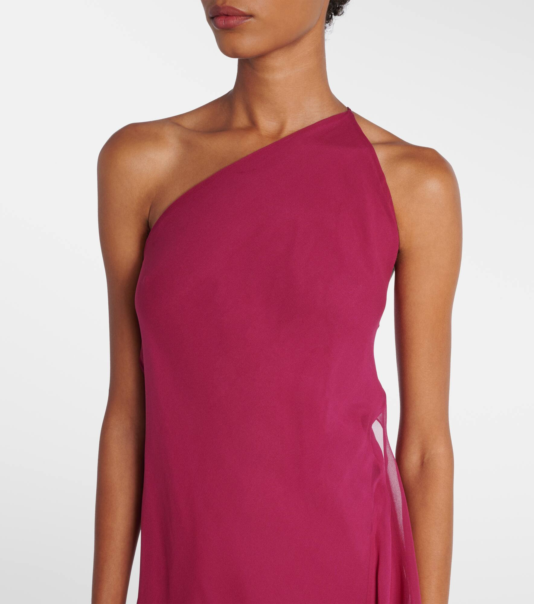 One-shoulder ruffled silk gown - 4