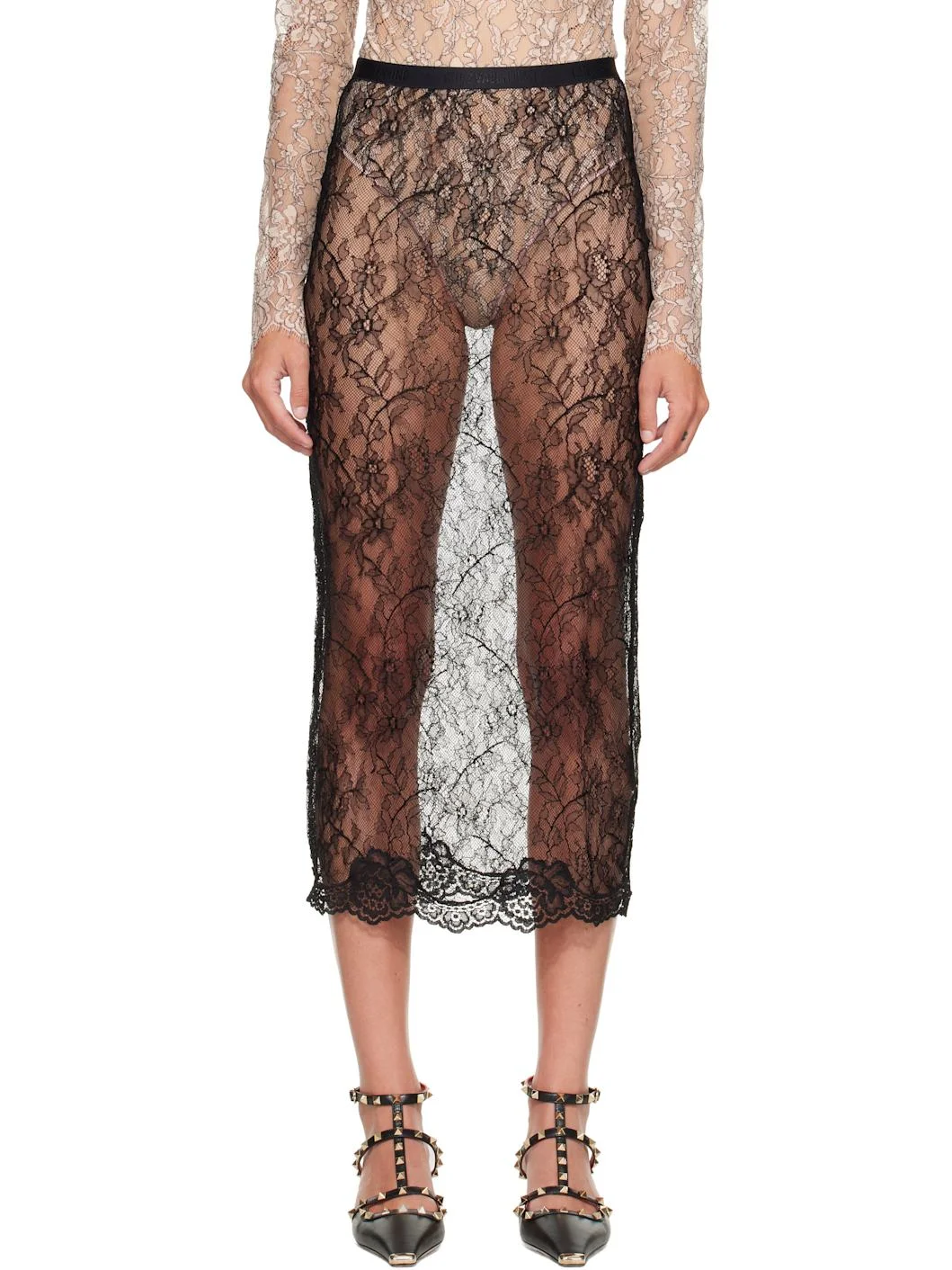 Black Lace Midi Skirt - 1