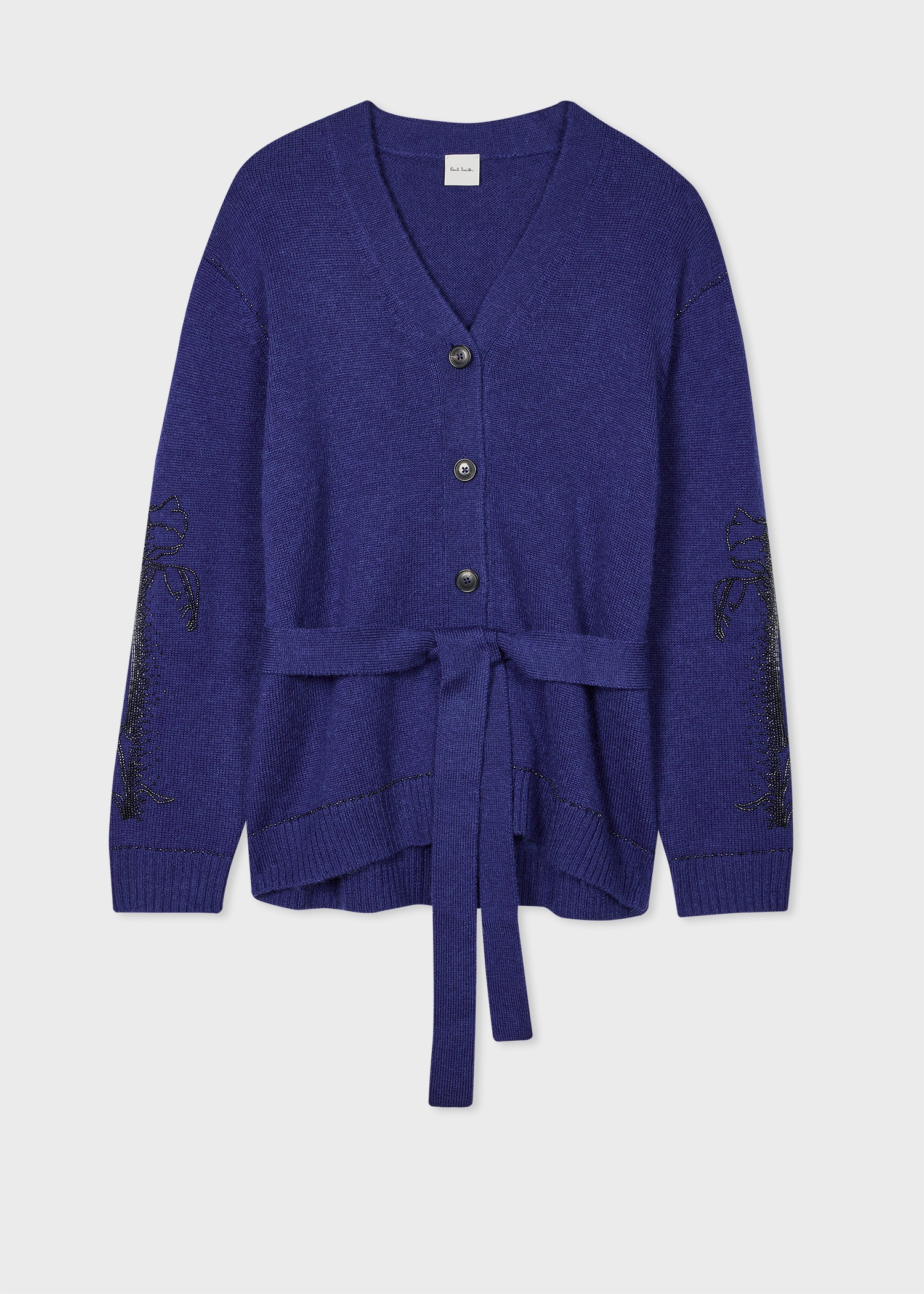 Women's Bright Navy Mohair-Blend Embroidered Oversized Cardigan - 1