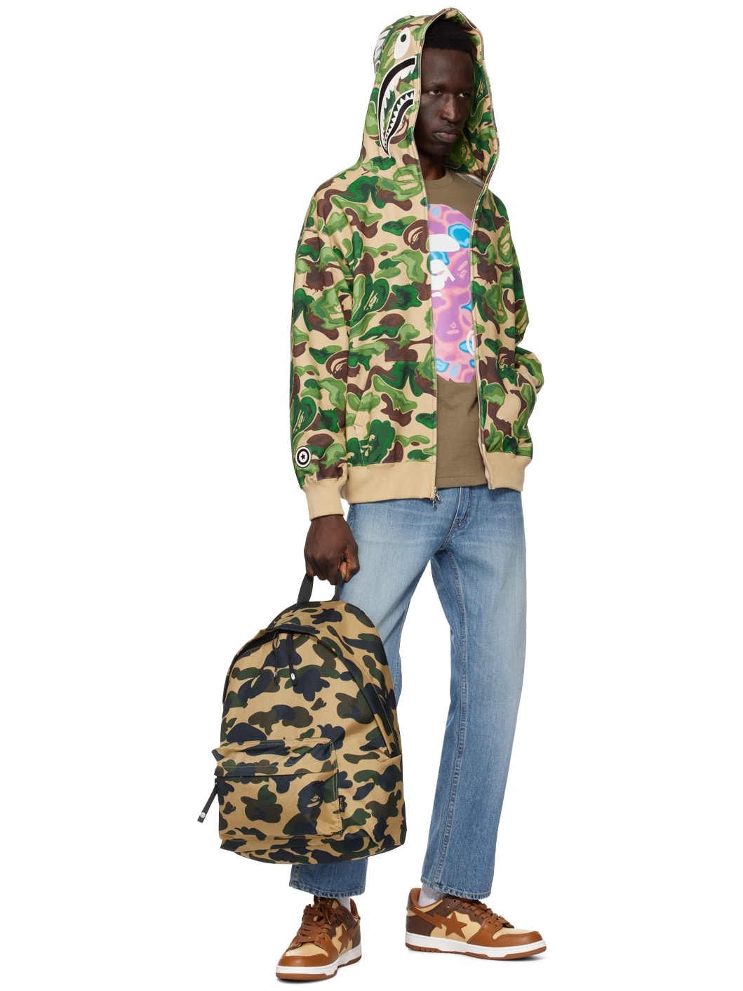 Green Art Camo Shark Hoodie - 4