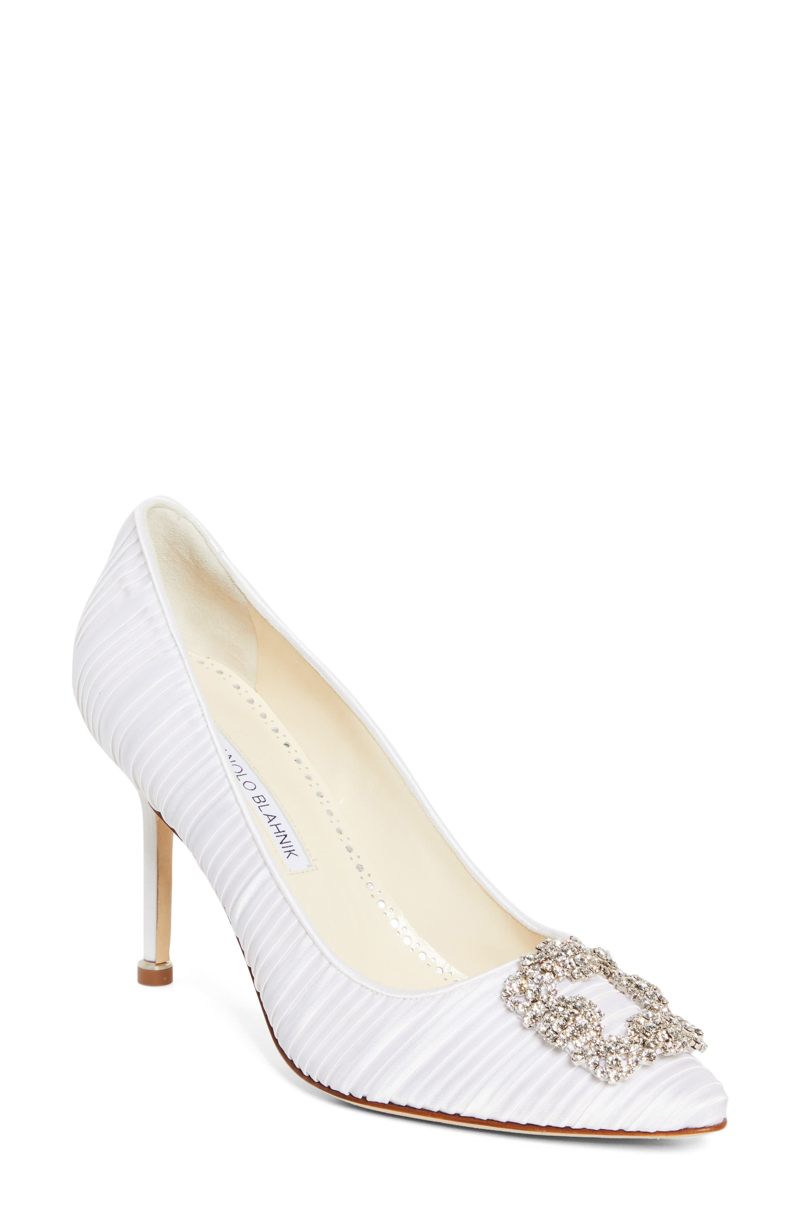 Manolo Blahnik Hangisi Crystal Buckle Pump in White Multi at Nordstrom - 1