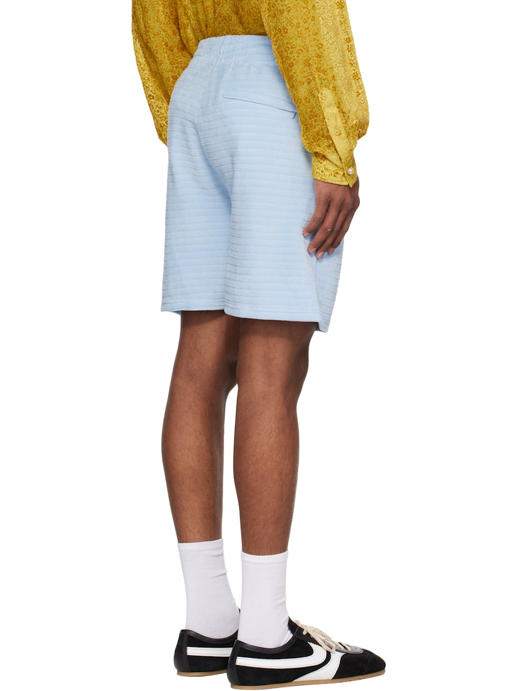 Blue Velour Stripe Shorts - 3