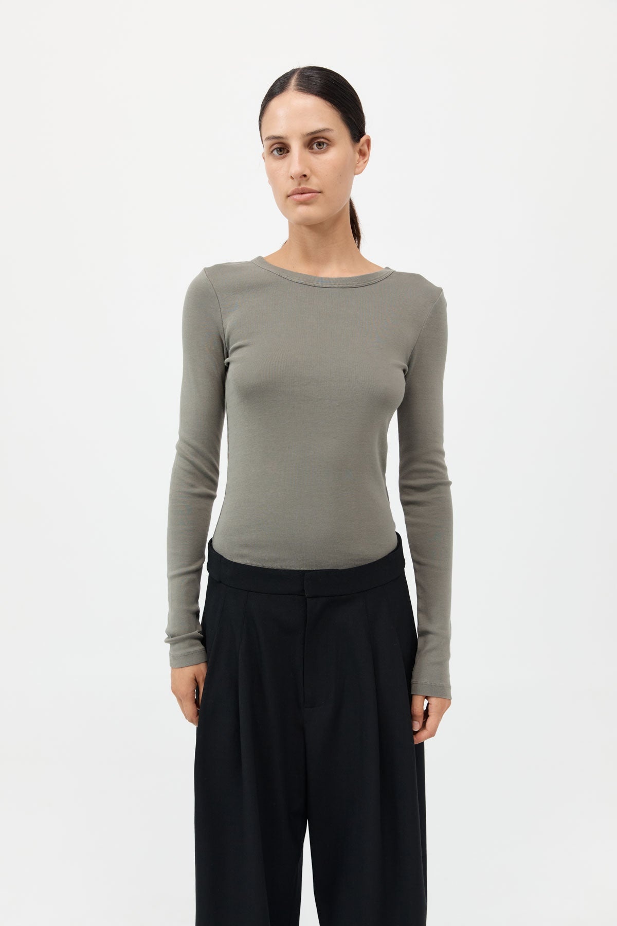 Organic Cotton Long Sleeve Top - Smokey Olive - 3