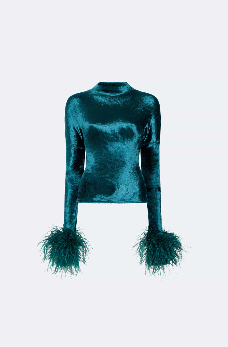 Velvet Dolman Top With Feathers 1