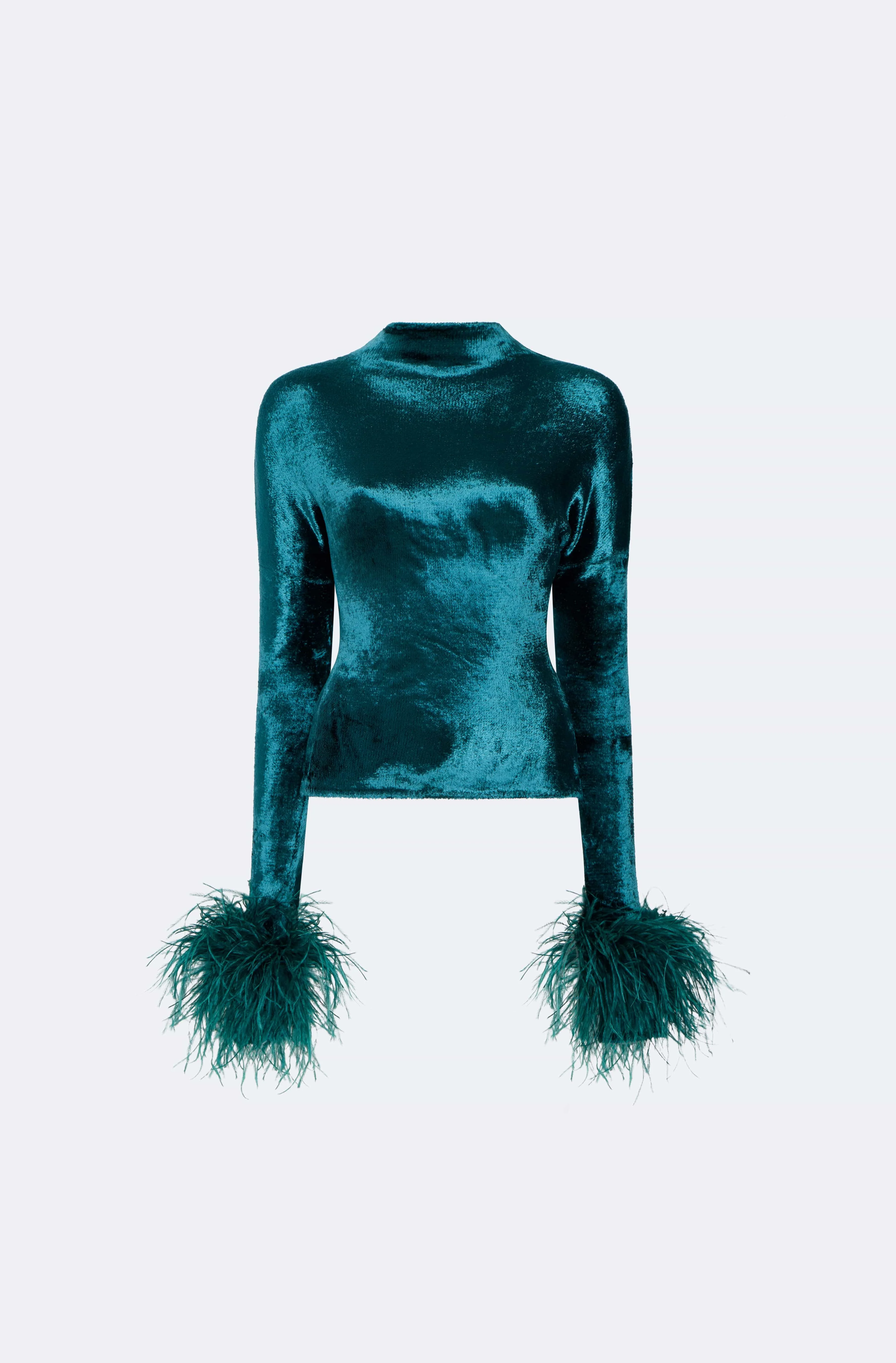 Velvet Dolman Top With Feathers - 1