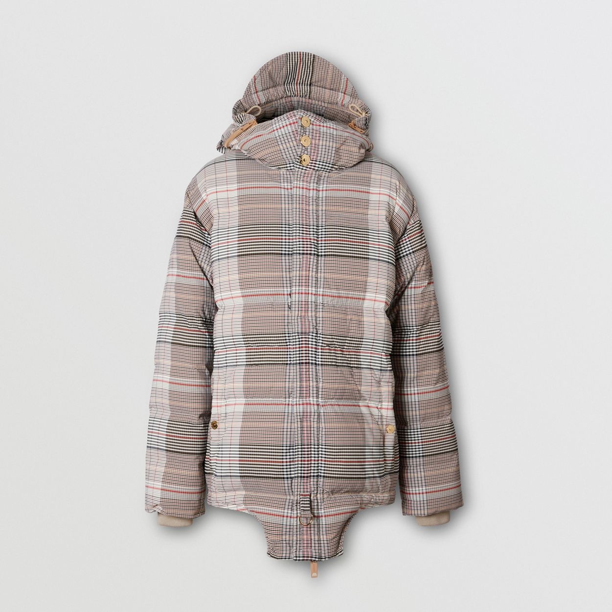 Cut-out Hem Check Nylon Twill Puffer Jacket - 1