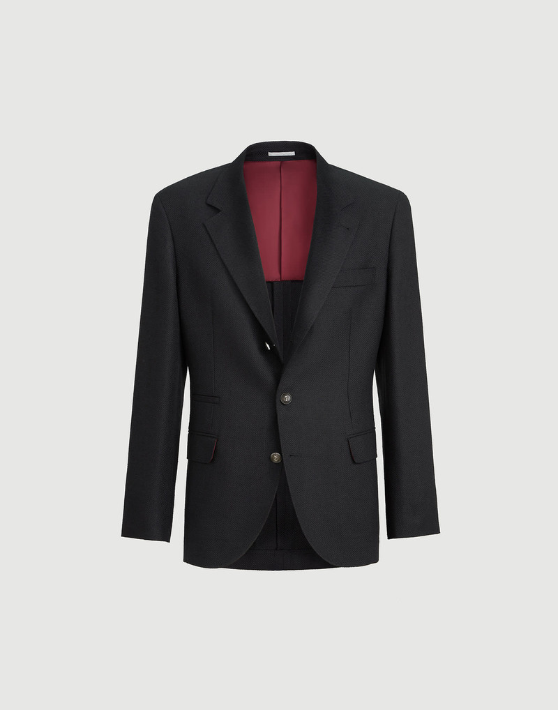 Silk, linen and wool hopsack deconstructed blazer with metal buttons 1