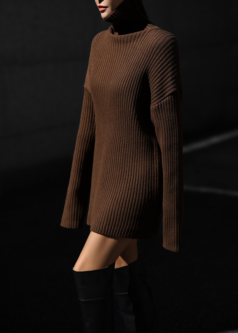 Thelma Ribbed Sweater Dress - Brown 7