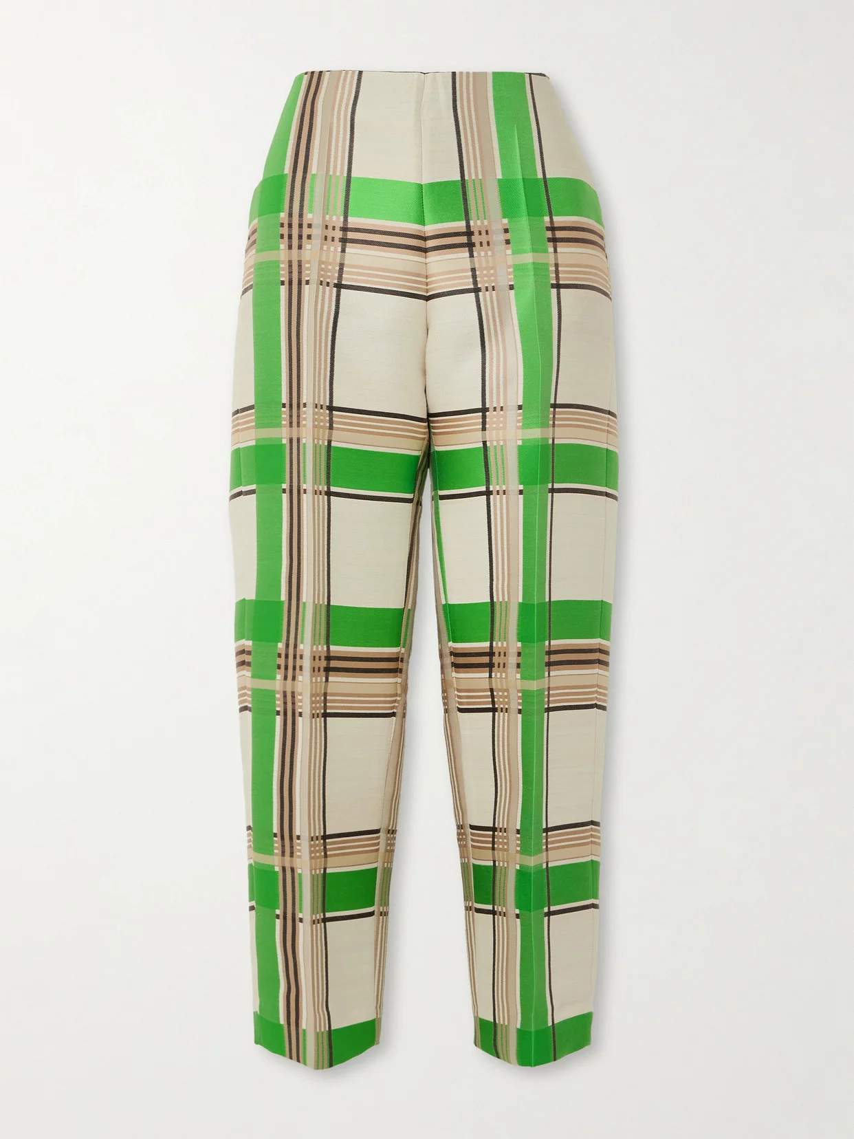 Checked Satin-jacquard Tapered Pants - 1