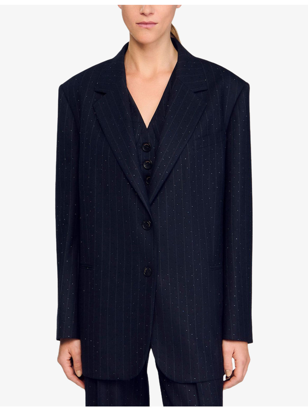Rhinestone-Embellished Single-Breasted Stretch-Wool Blazer - 3