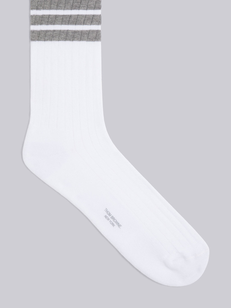 Thom Browne White Cotton Mid-Calf 4-Bar Socks outlook