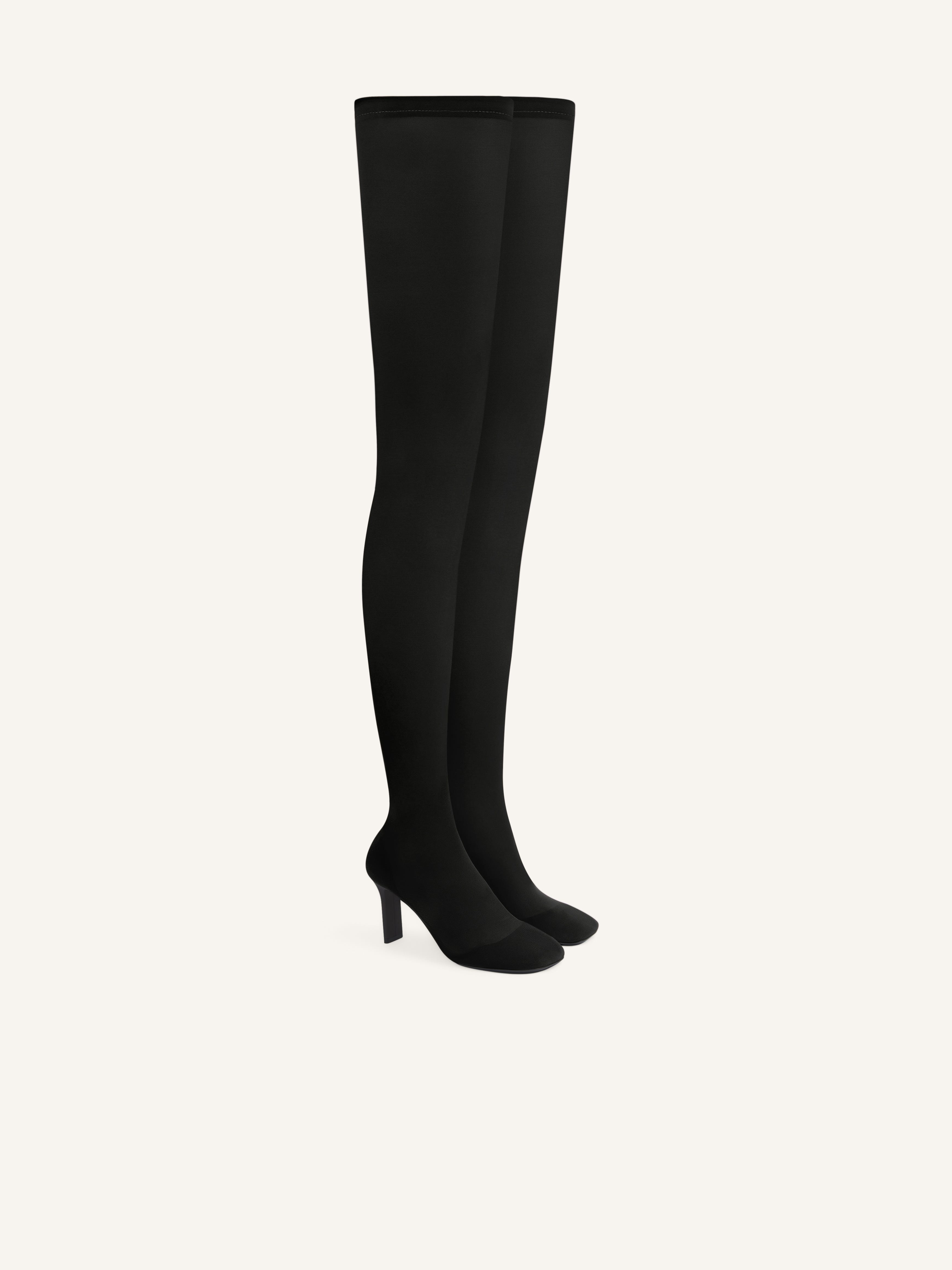 SQUARE TOE MESH THIGH BOOTS - 4