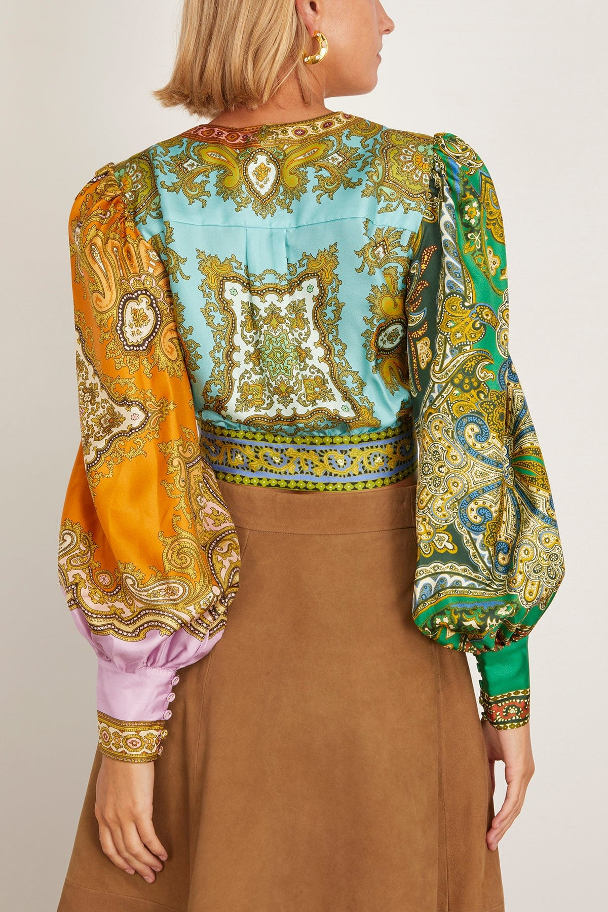 Clemenza Spliced Crop Silk Blouse in Multi - 4