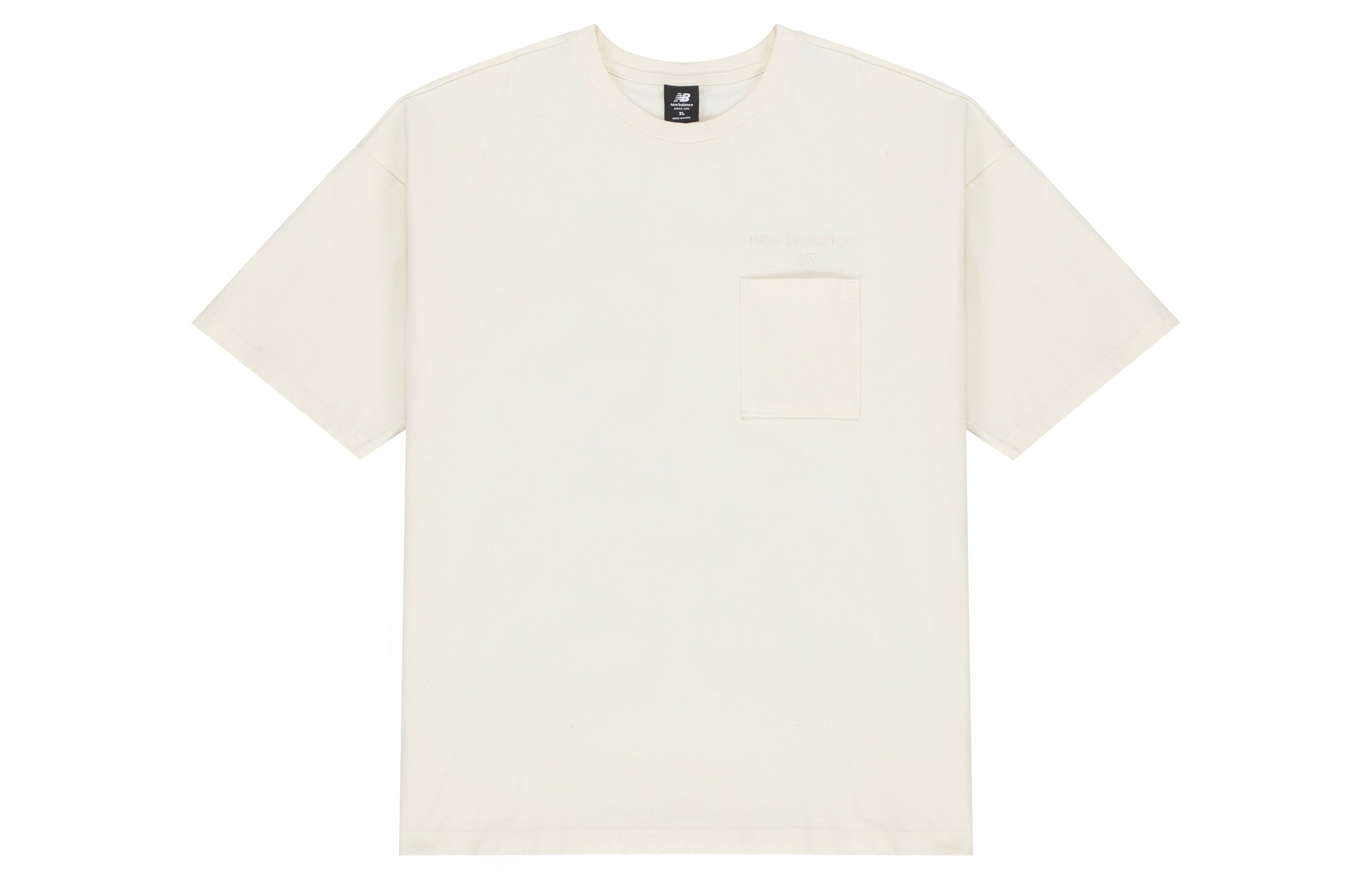 New Balance Logo Embroidered Pocket Knit Round Neck Short Sleeve Couple Style White AMT21549-IV - 2