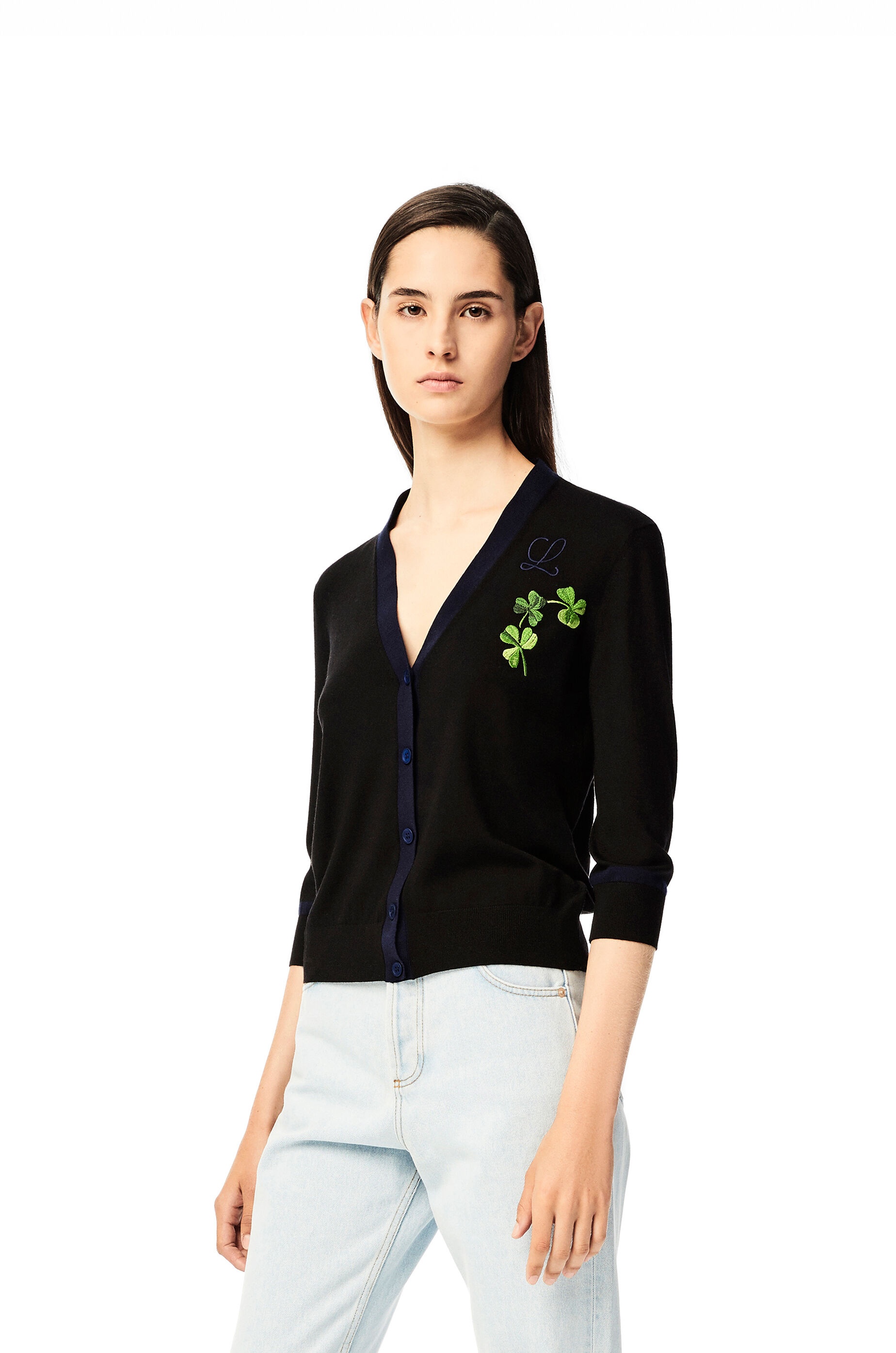 Shamrock embroidered cardigan in wool - 3