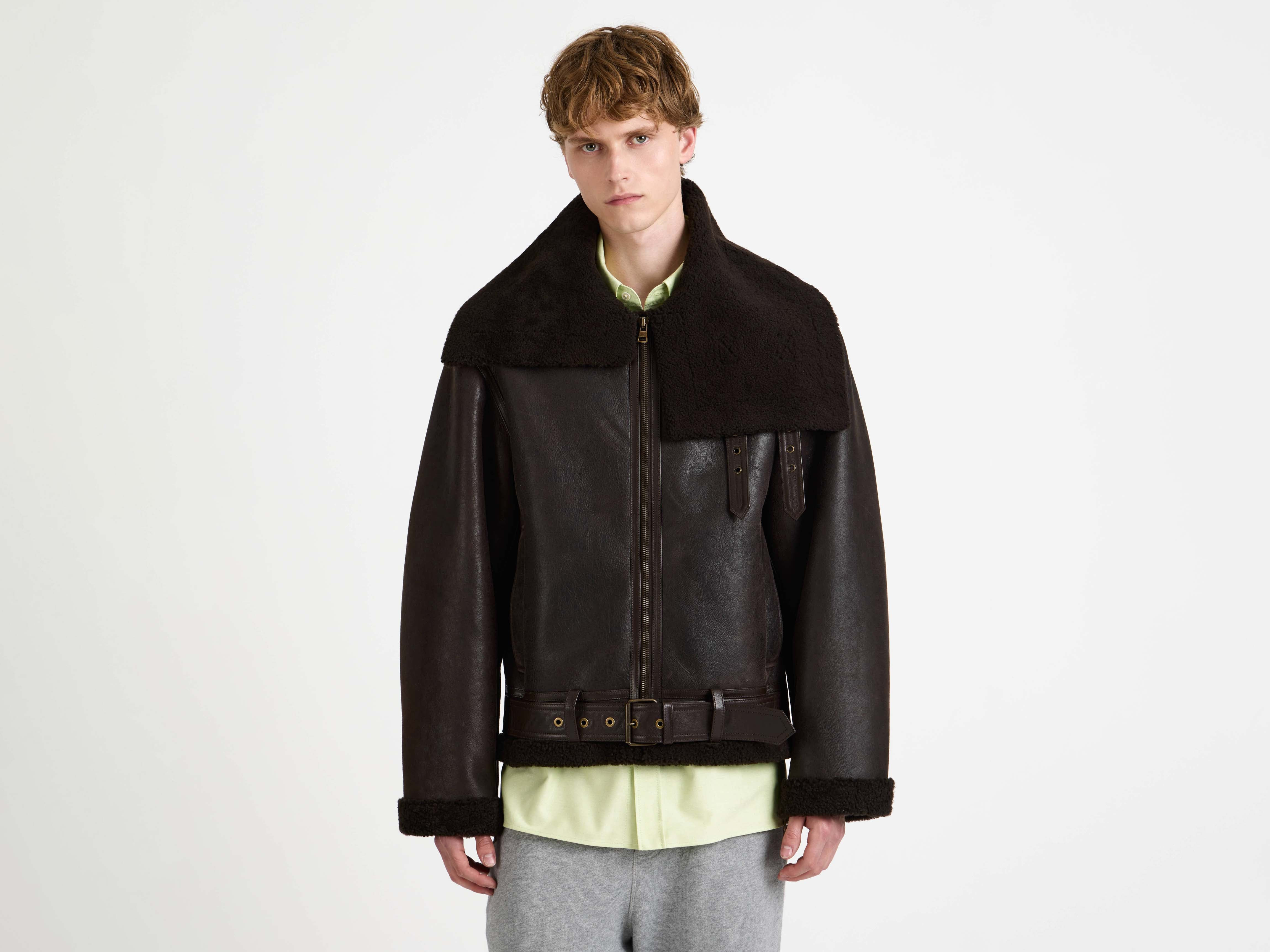 MENS SHEARLING AVIATOR JACKET IN CHOCOLATE BROWN - 7
