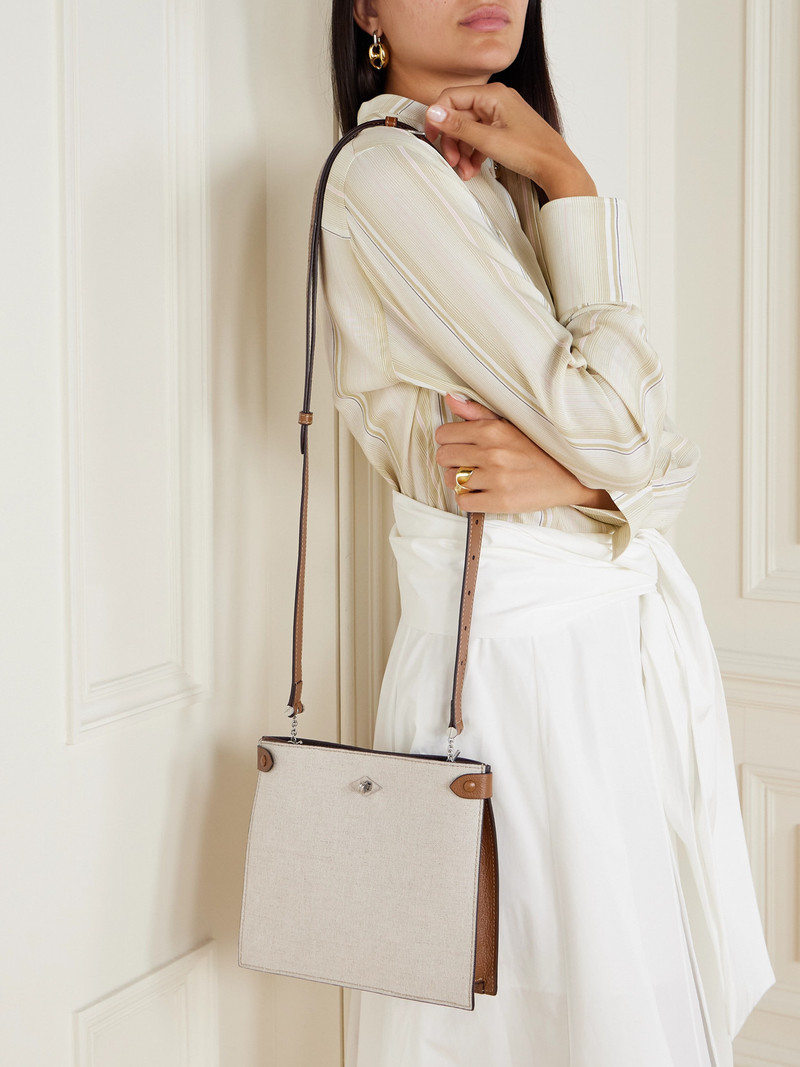 MÉTIER Stowaway Leather-trimmed Linen Shoulder Bag outlook