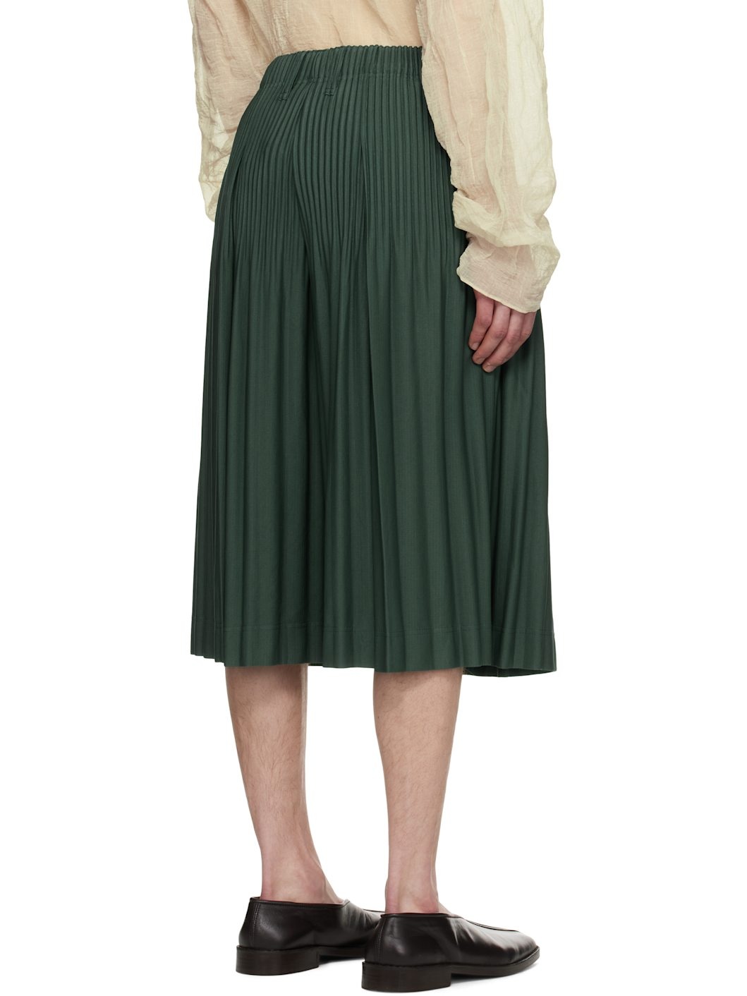 Green Tailored Pleats 1 Shorts - 3