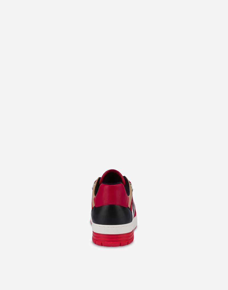 Moschino MESH, CALFSKIN AND SPLIT LEATHER STREETBALL SNEAKERS outlook