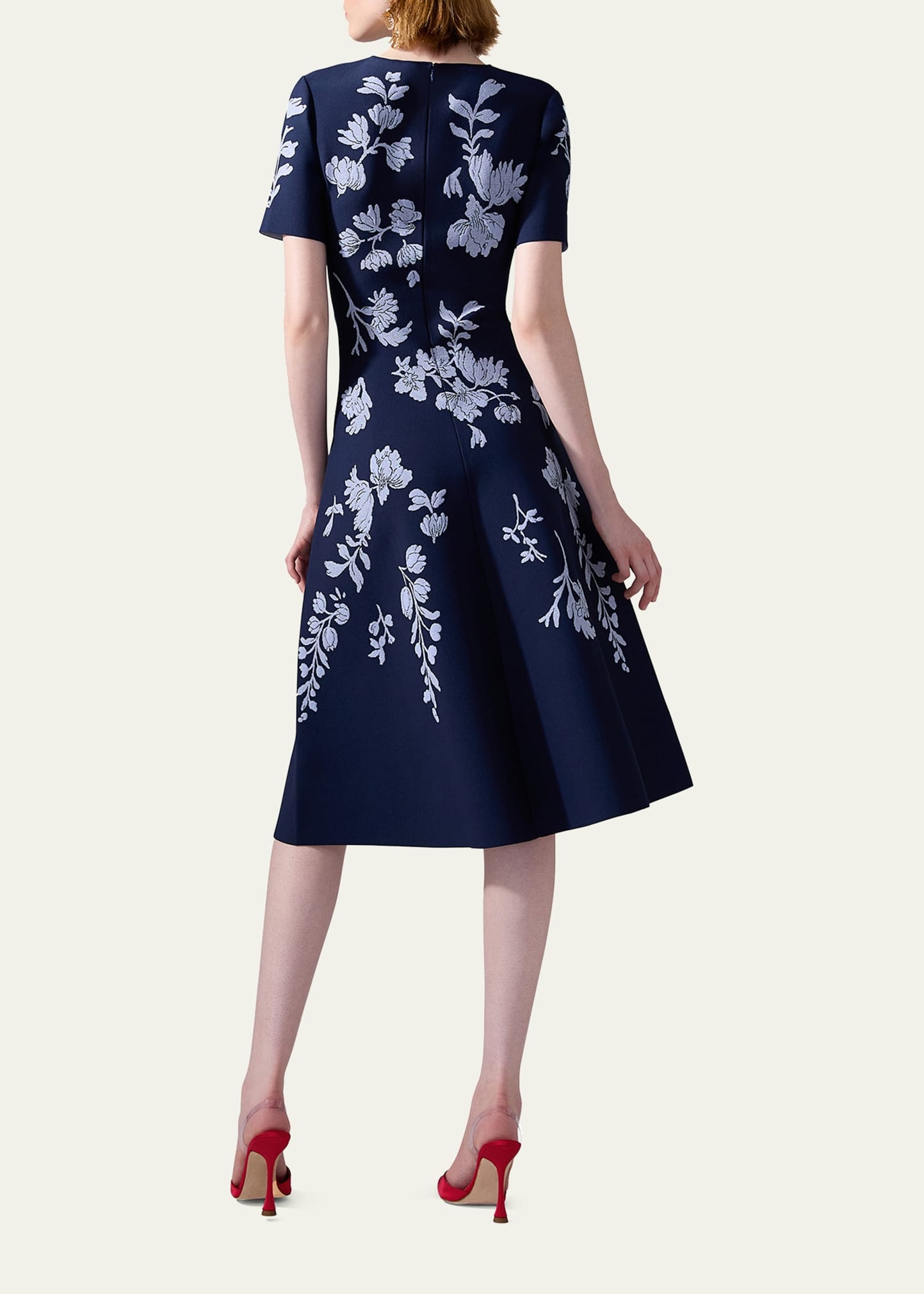 Floral Jacquard Flare Dress - 3