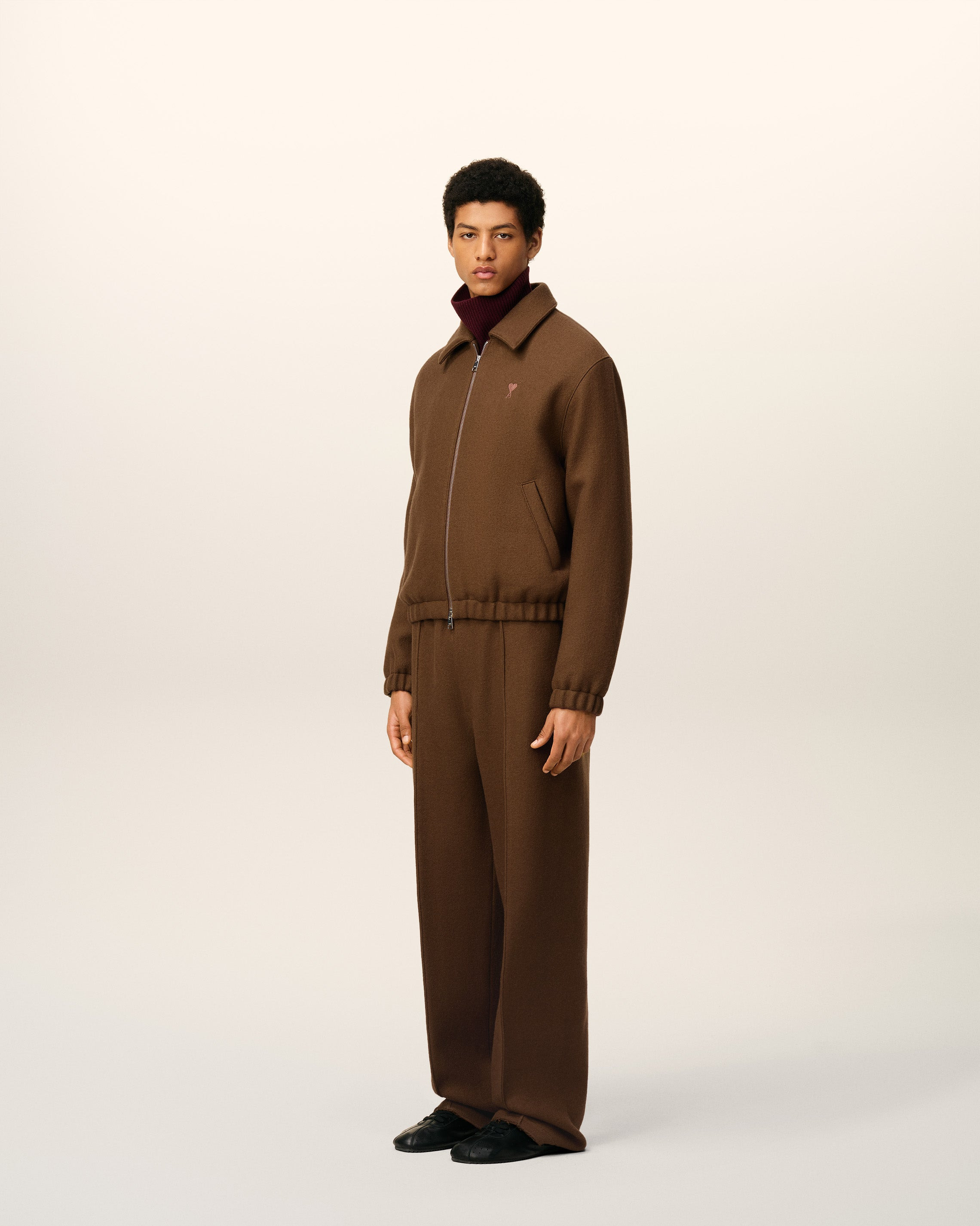 BROWN WOOL AMI DE COEUR ZIPPED JACKET - 6