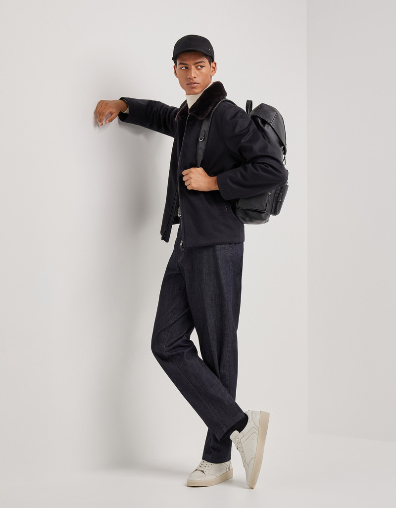 CARAMEL MIXED-MATERIAL ULTRALIGHT SUEDE BOMBER JACKET WITH KNIT INSERTS 193