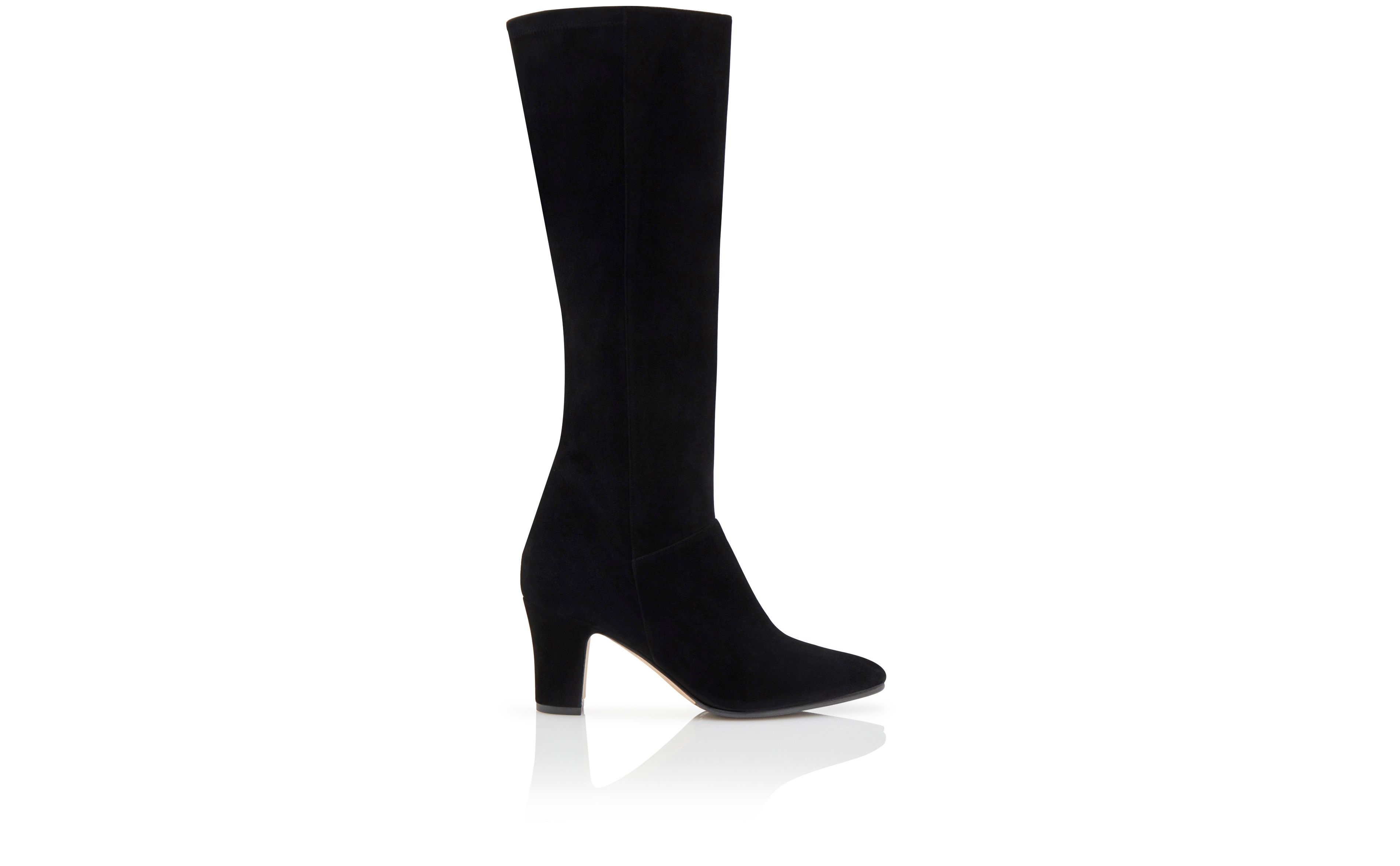 Black Suede Knee High Boots - 1