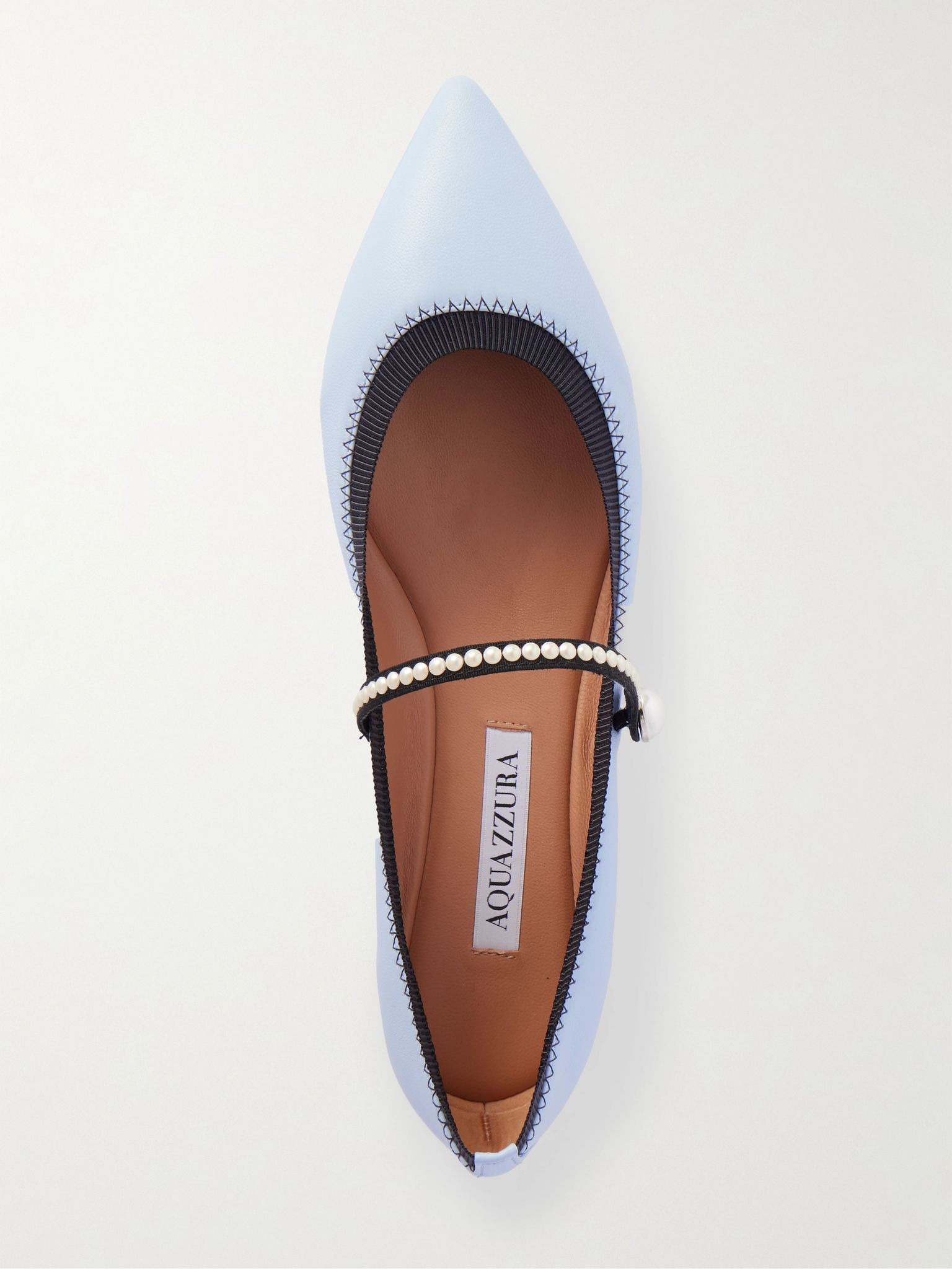 Romy embellished grosgrain-trimmed leather ballet flats Light blue - 5