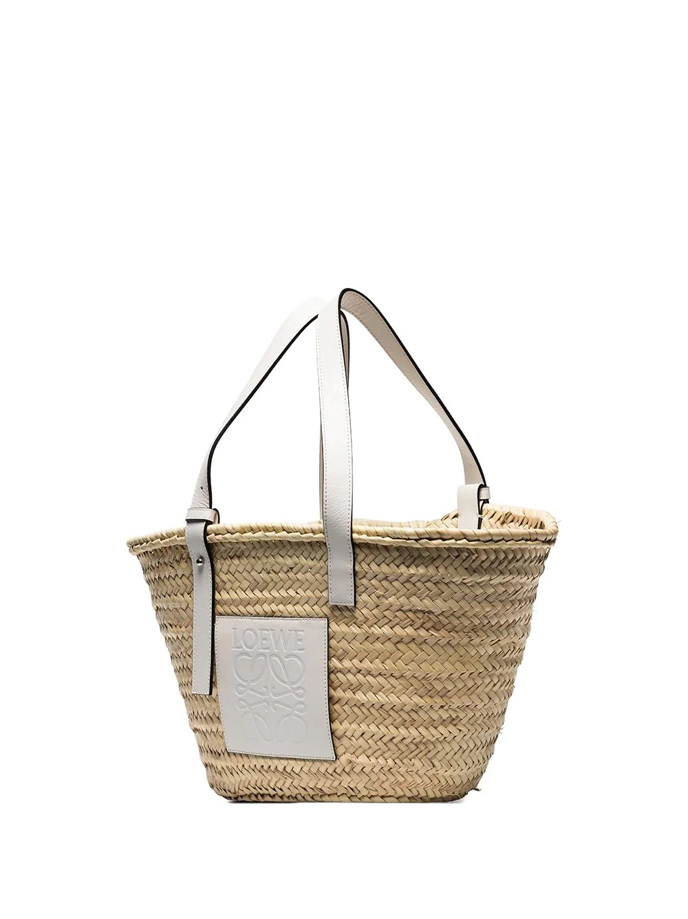 leather-trimmed raffia basket tote - 4