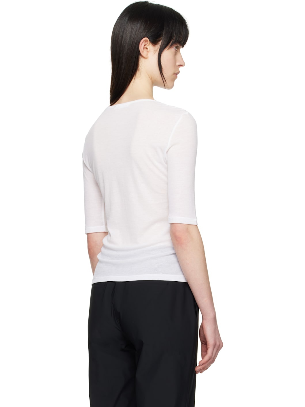 White Round Short Sleeve T-shirt - 3