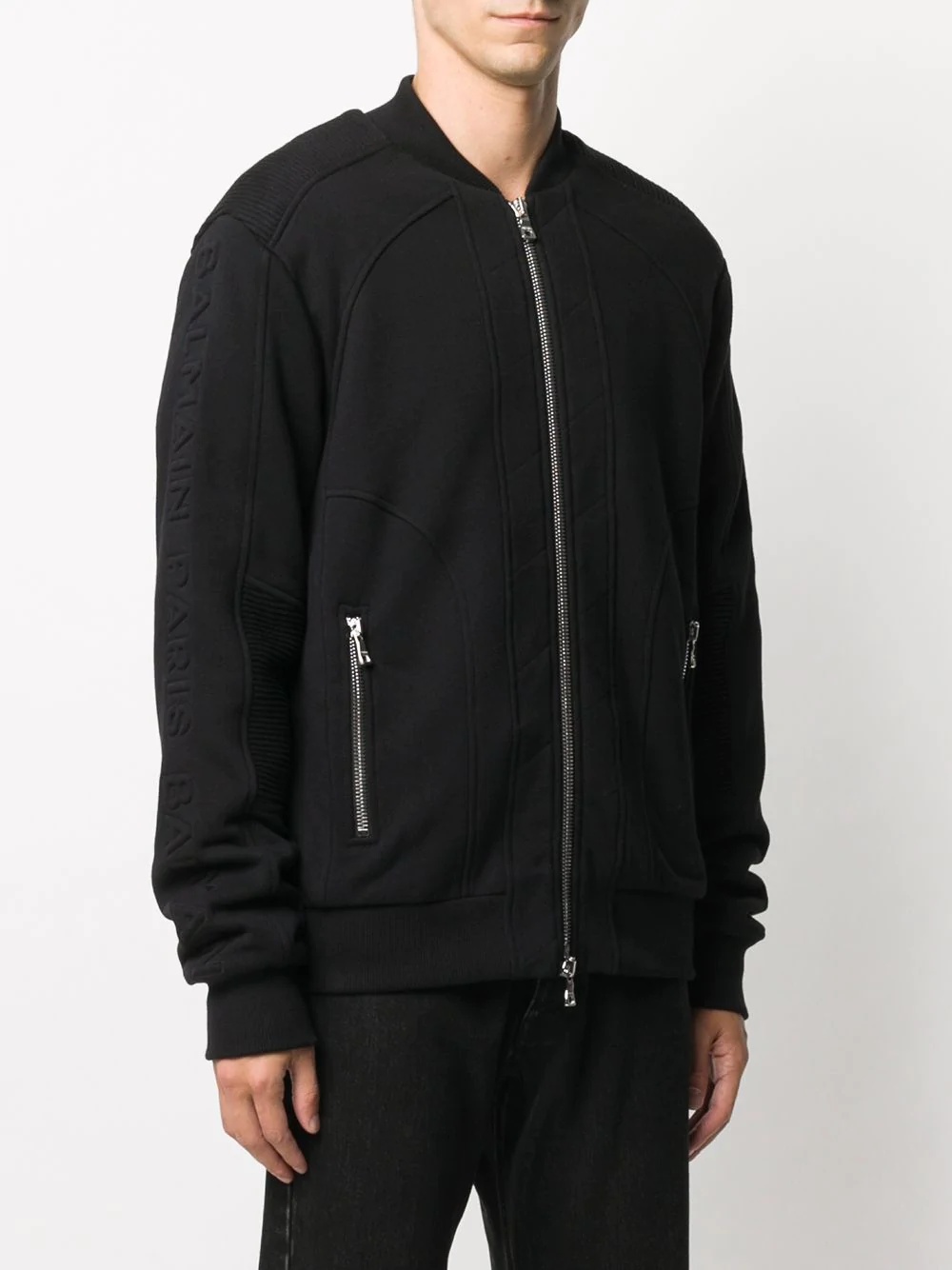 textured panel bomber jacket - 3