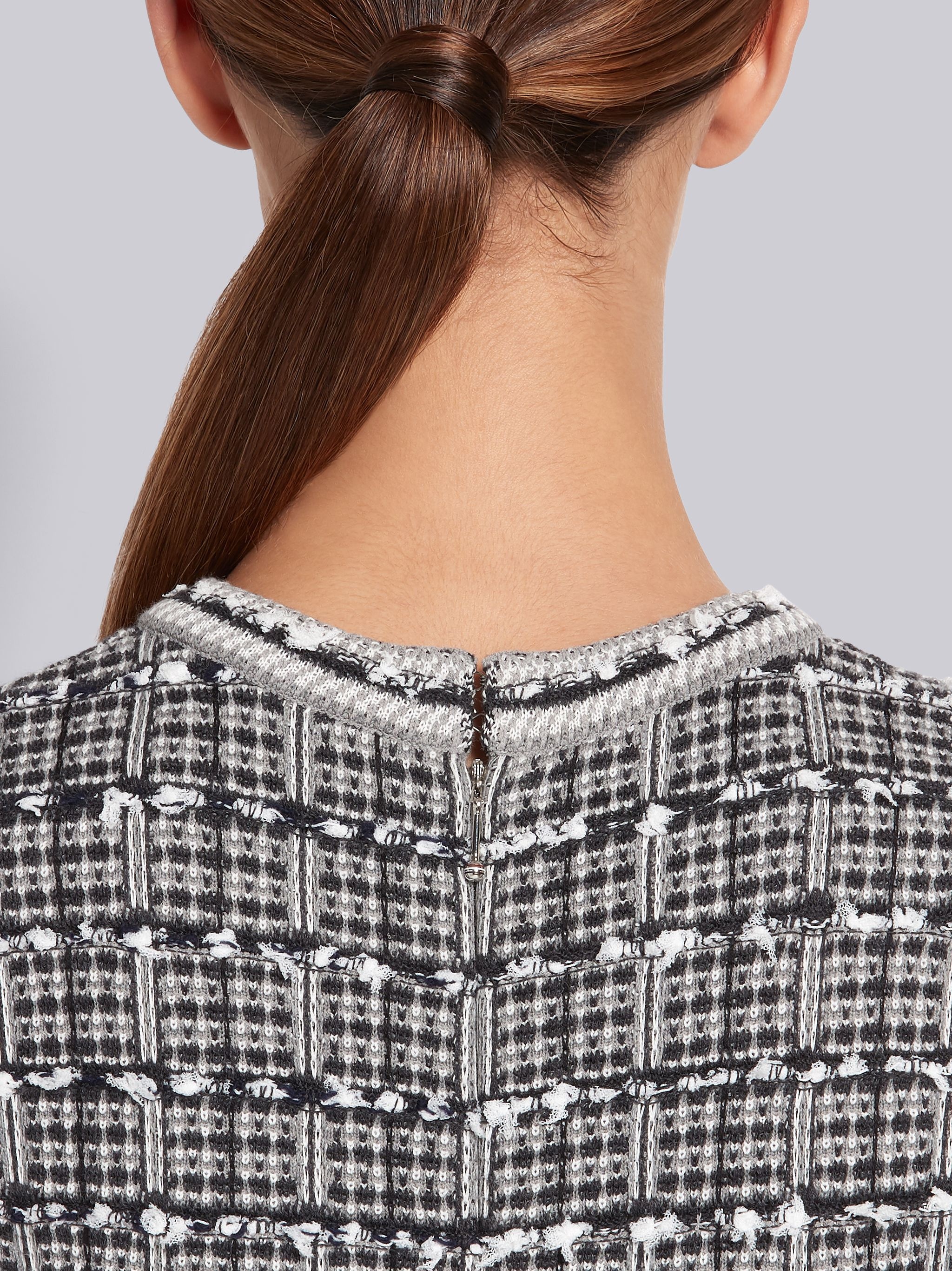 Medium Grey Cotton Viscose Windowpane Jacquard Sleeveless Pencil Dress - 6
