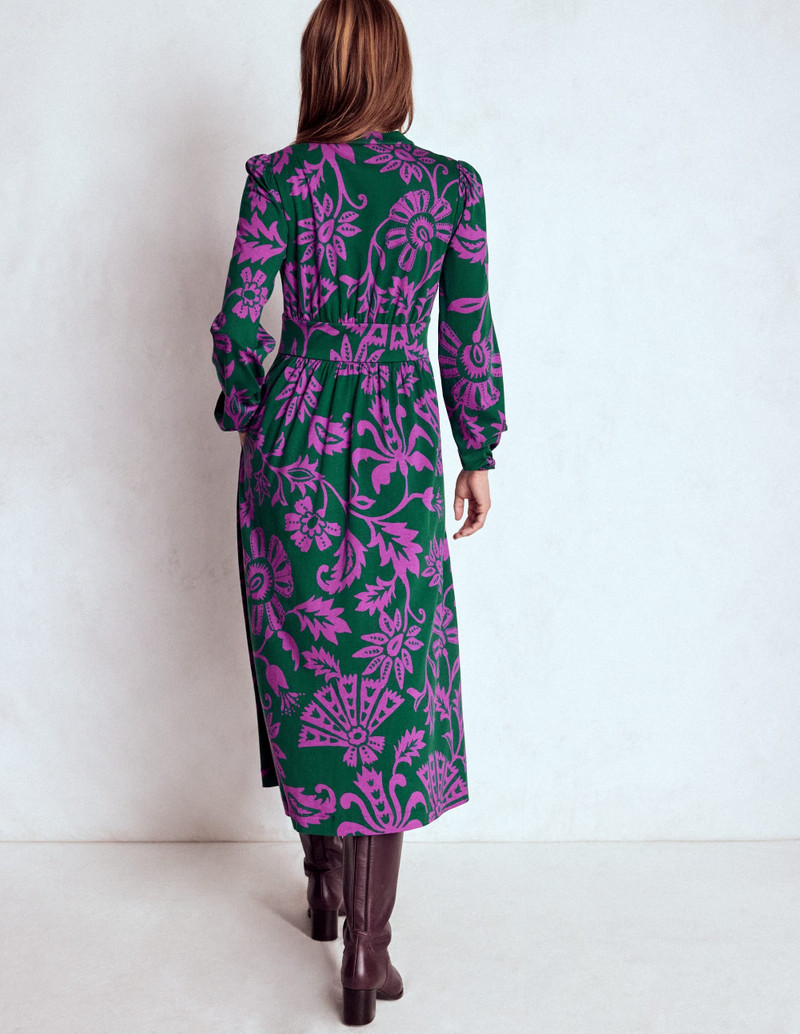 Natalia Long Sleeve Tea Dress-Emerald Night, Elaborate Vine 4